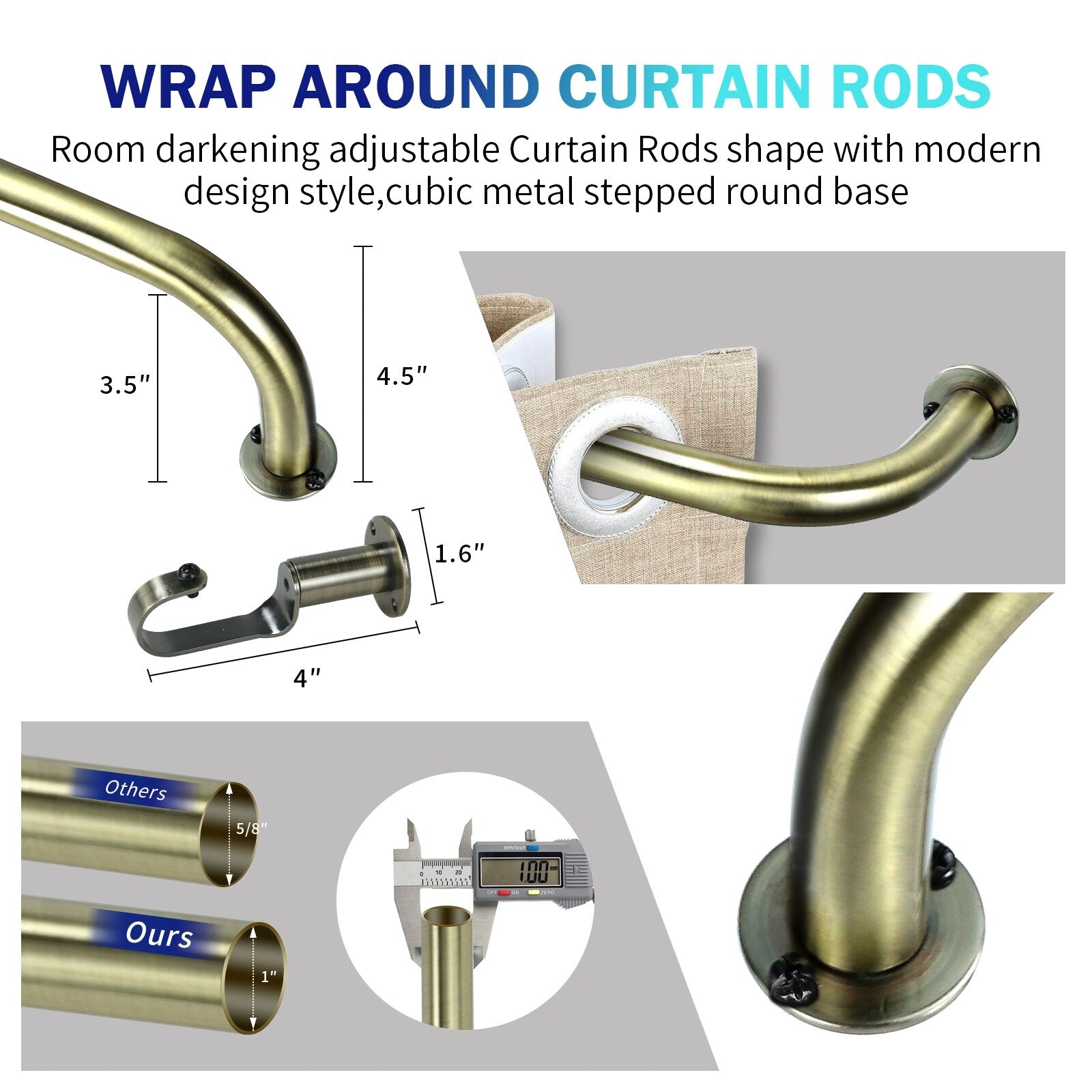 Energy-saving Wraparound Adjustable French Blackout Curtain Rod Set