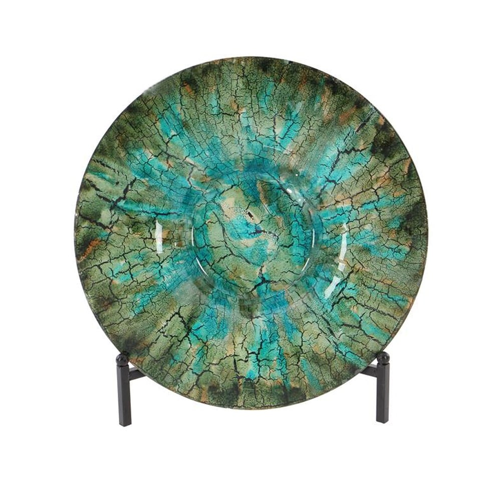 Shades of Green Glass Decorative Charger Plate and Stand