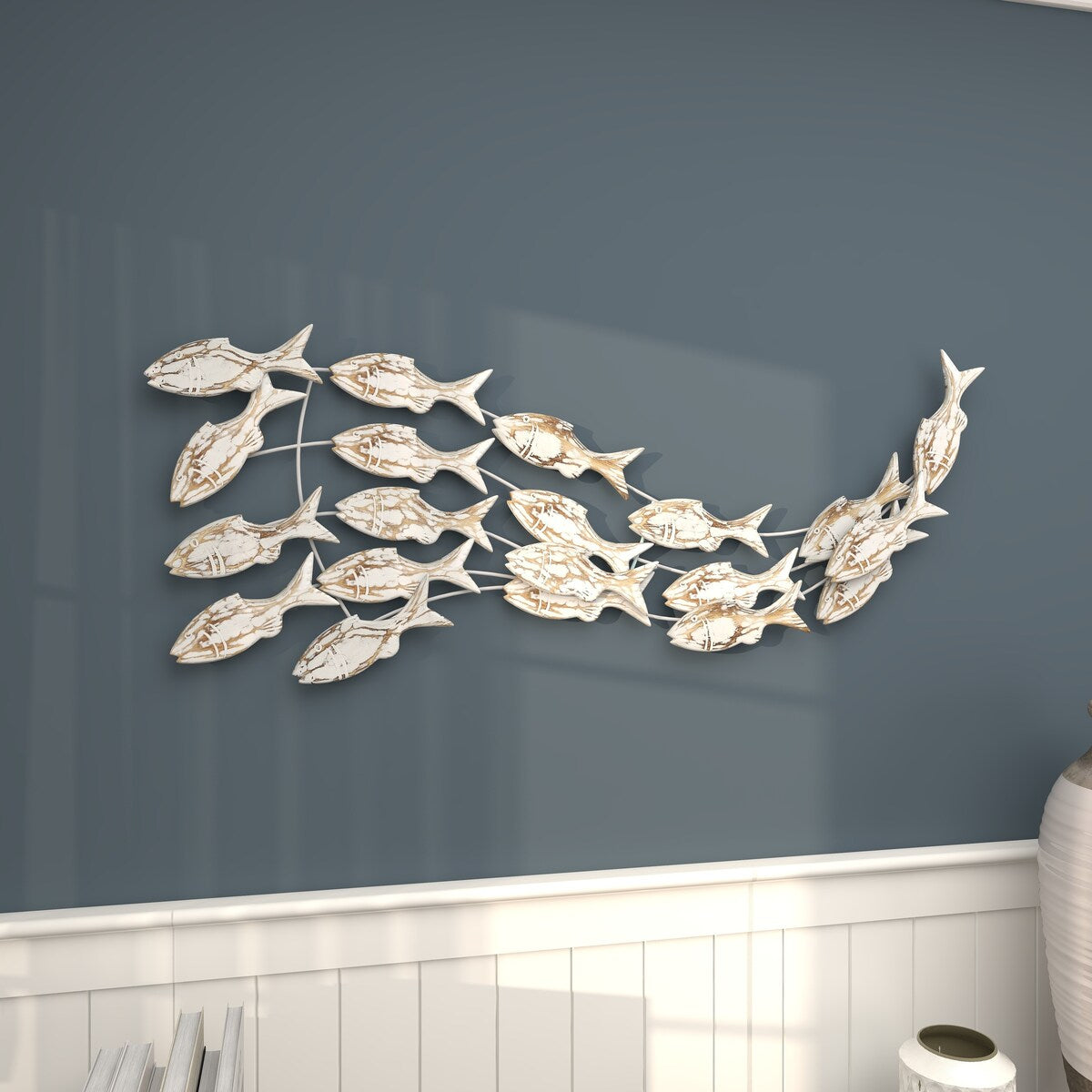 Wood Fish Handmade Swimming Home Wall Decor with Brown Distressing - White - Roche River Decor