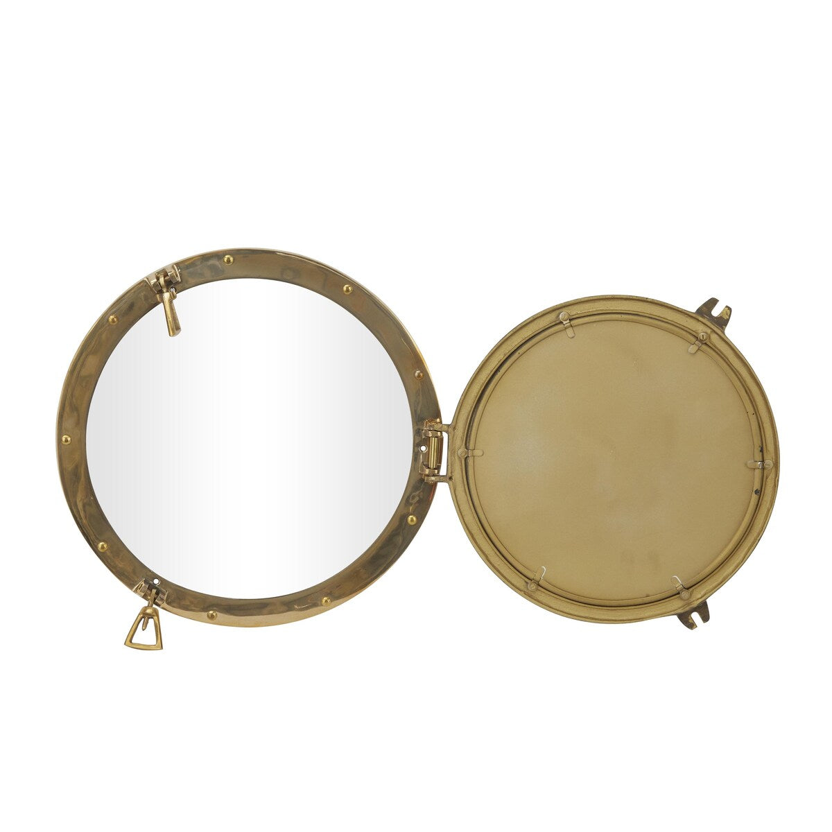 Brass Metal Sail Boat Room Wall Mirror with Port Hole Detailing - Gold - The Novogratz