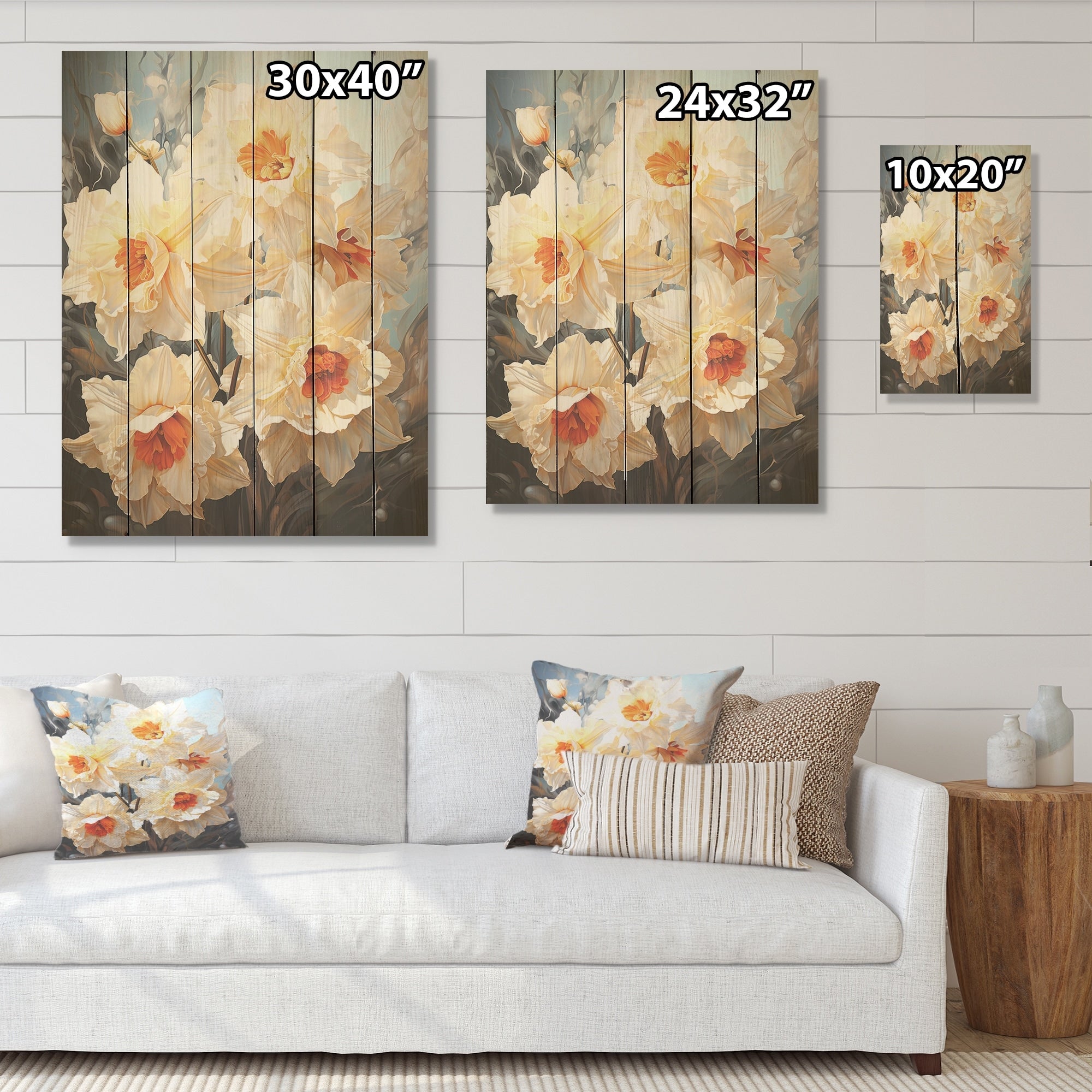 Designart Orange And White Bouquet Of Daffodils Daffodils Wood Wall Decor - Orange Wood Panel On Natural Pine Wood