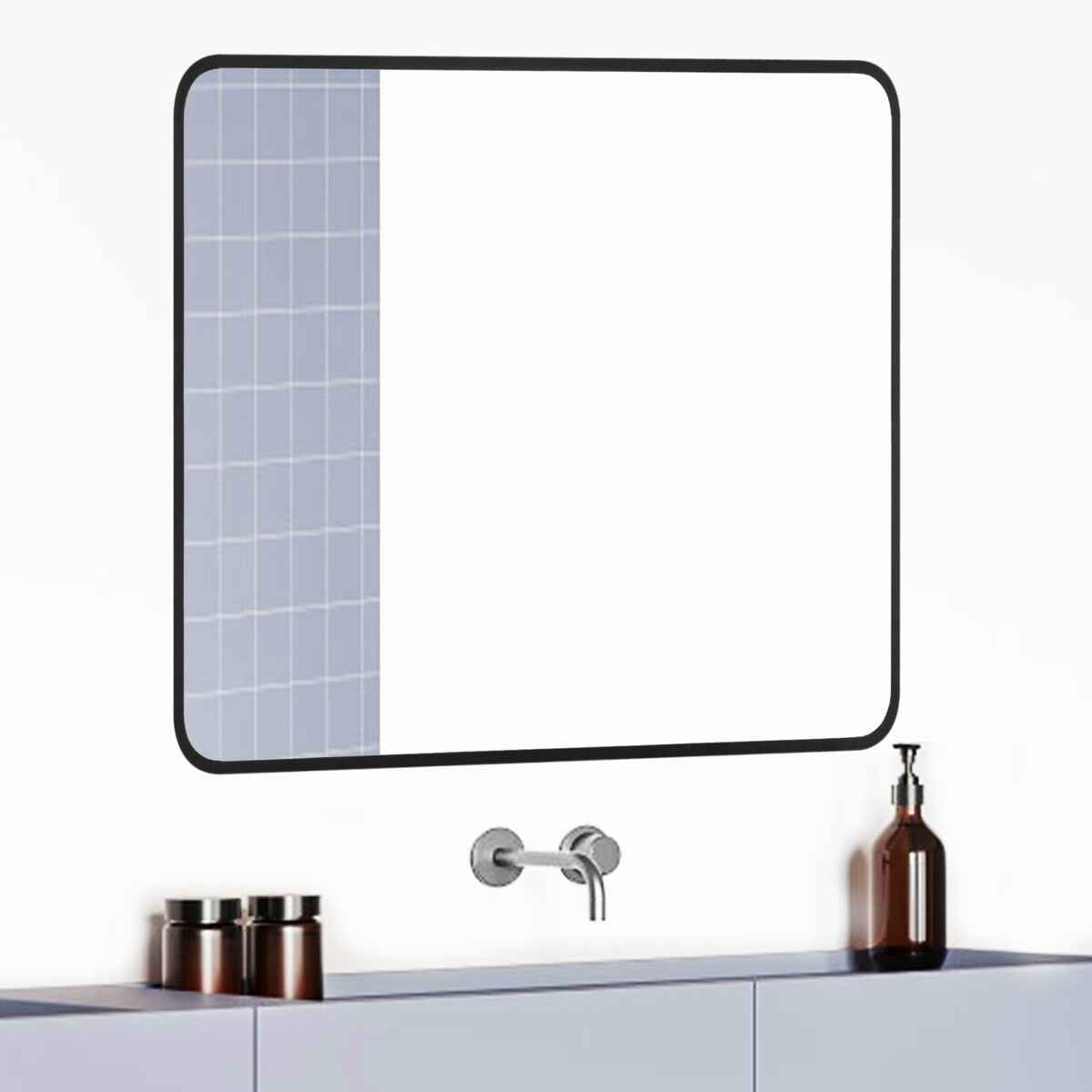 Rounded Rectangular Metal Framed Bathroom Vanity Mirror