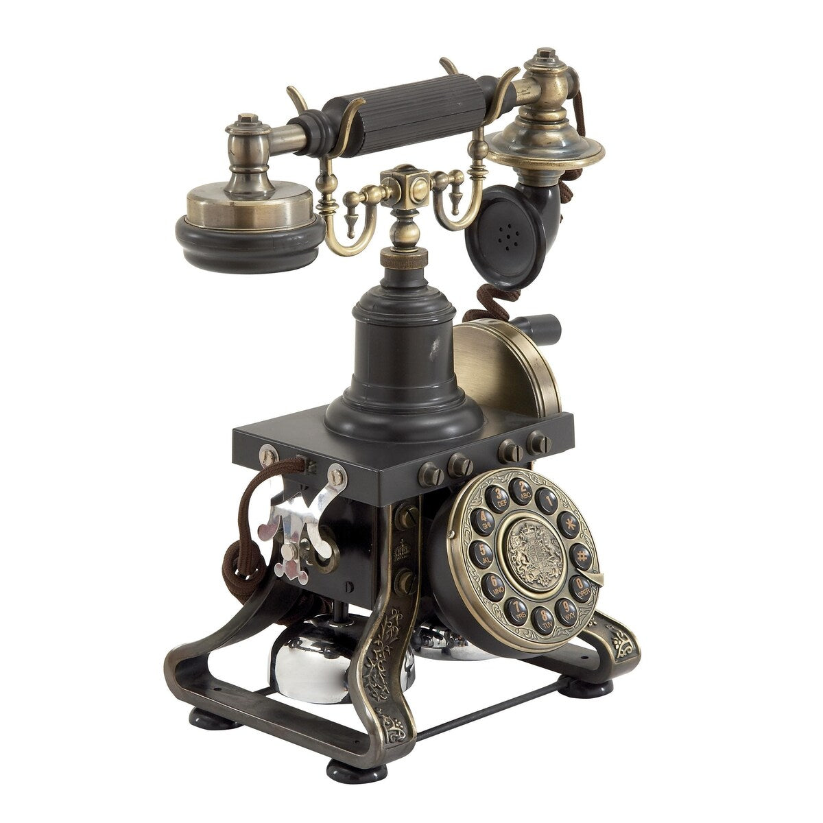 Brass Metal Functioning Vintage Style Telephone with Line Cord - Black - Roche River Decor