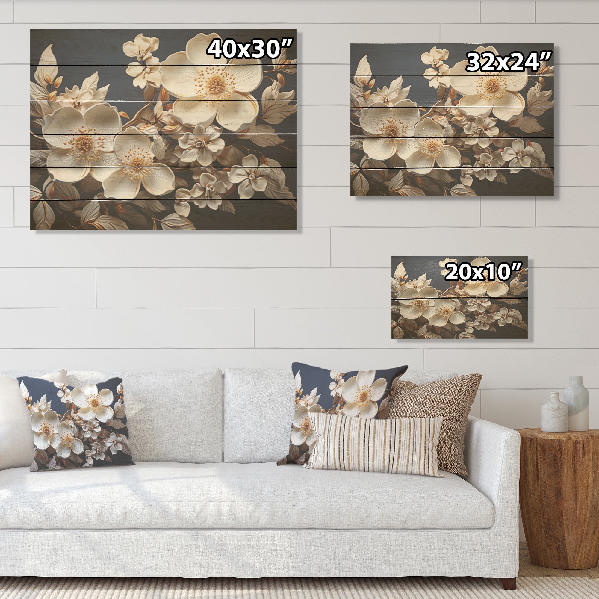 Designart Gilded White Dogwood Tranquility I Dogwood Wood Wall Decor - Traditional Wood Panel On Natural Pine Wood