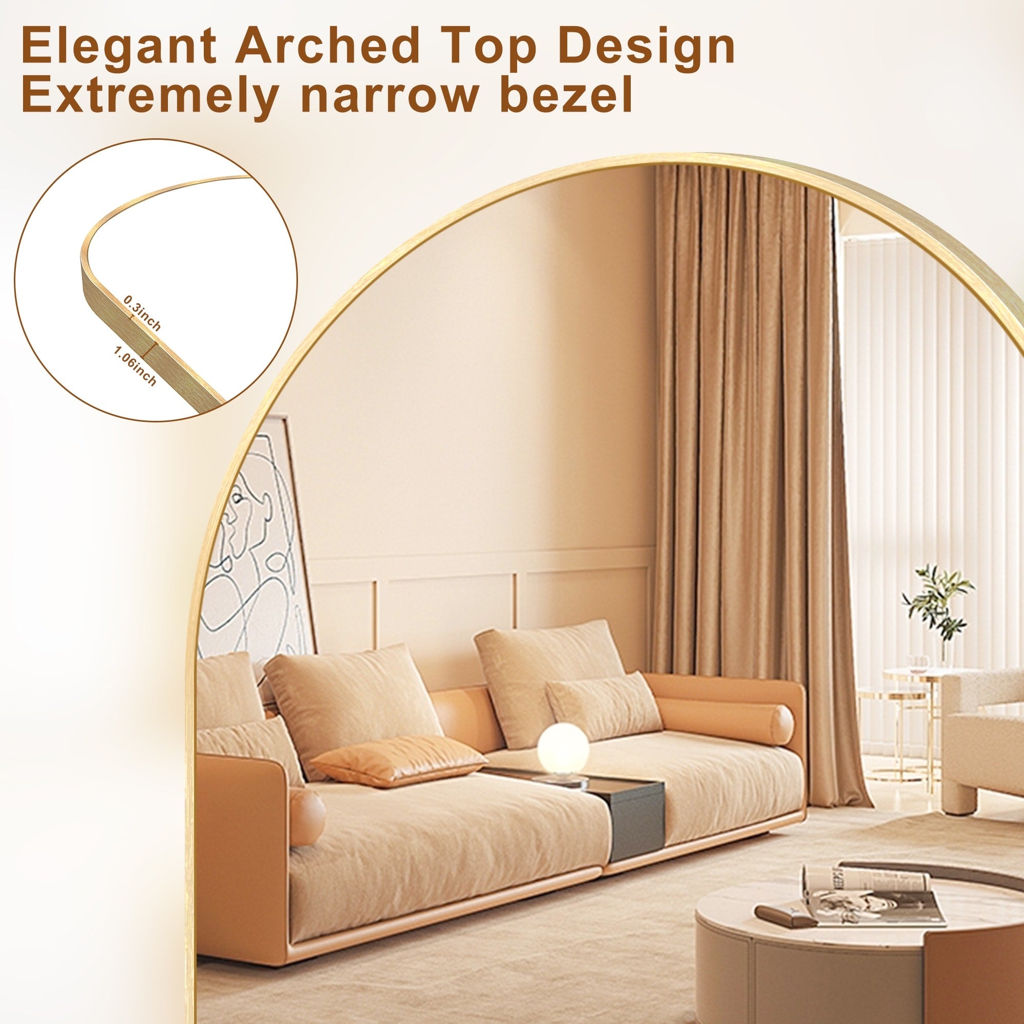 Modern Arched Full Length Aluminum Alloy Floor Mirror Standing Mirror