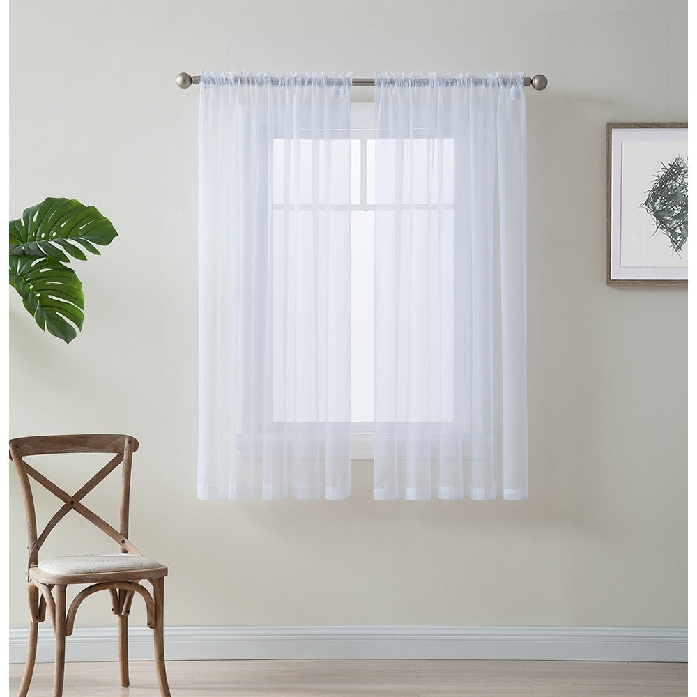 HLC.me Sheer Voile Window Treatment Rod Pocket Curtain Panels for Bedroom, Living Room, Kitchen - Set of 2 panels