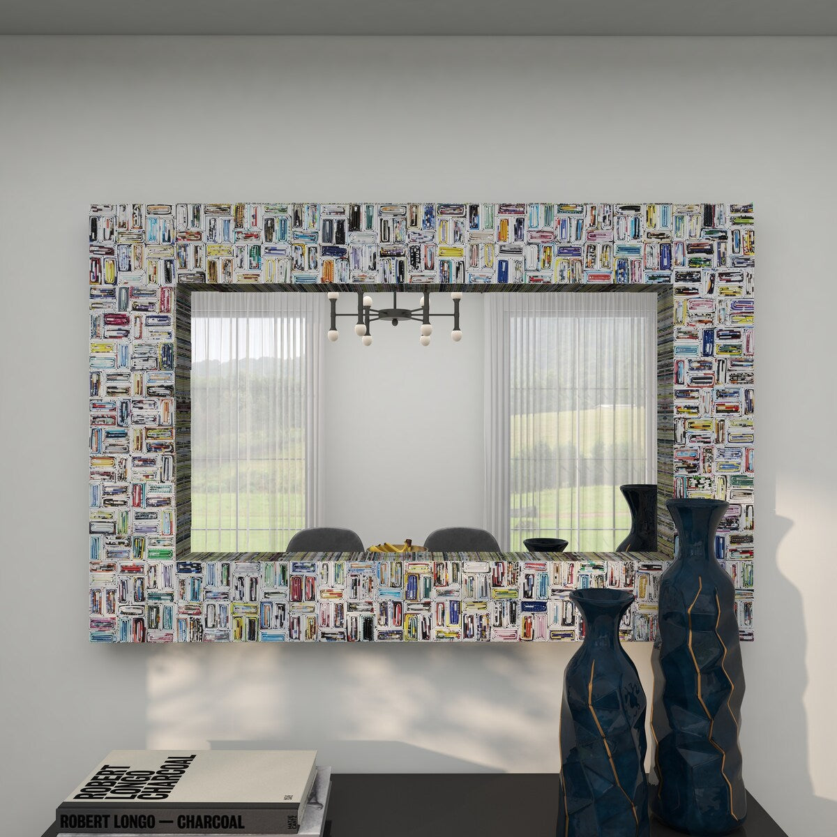 Paper Handmade Recycled Magazine Frame Room Wall Mirror - Multi Colored - Roche River Decor