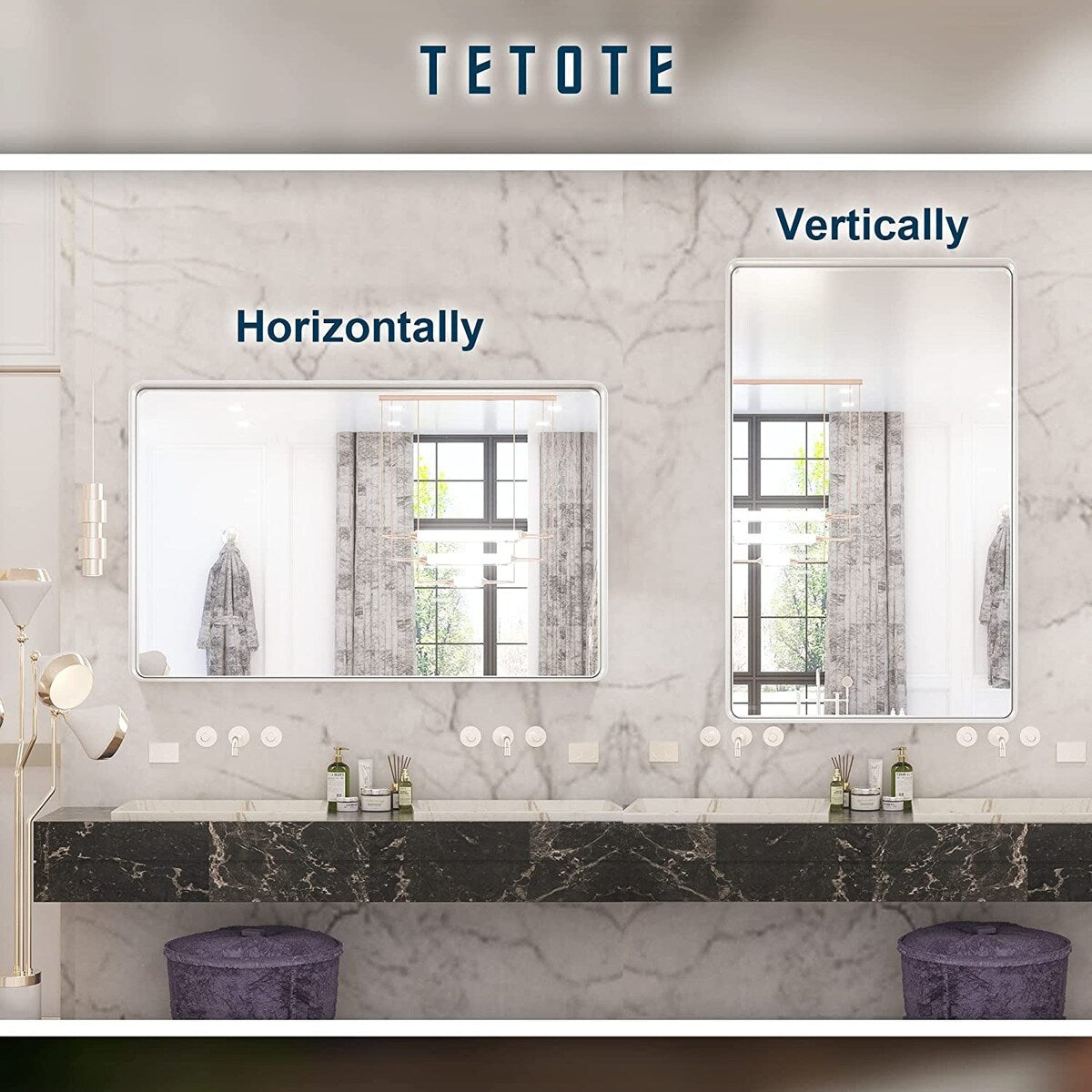 TETOTE Modern Metal Frame Wall Mounted Bathroom Vanity Mirror