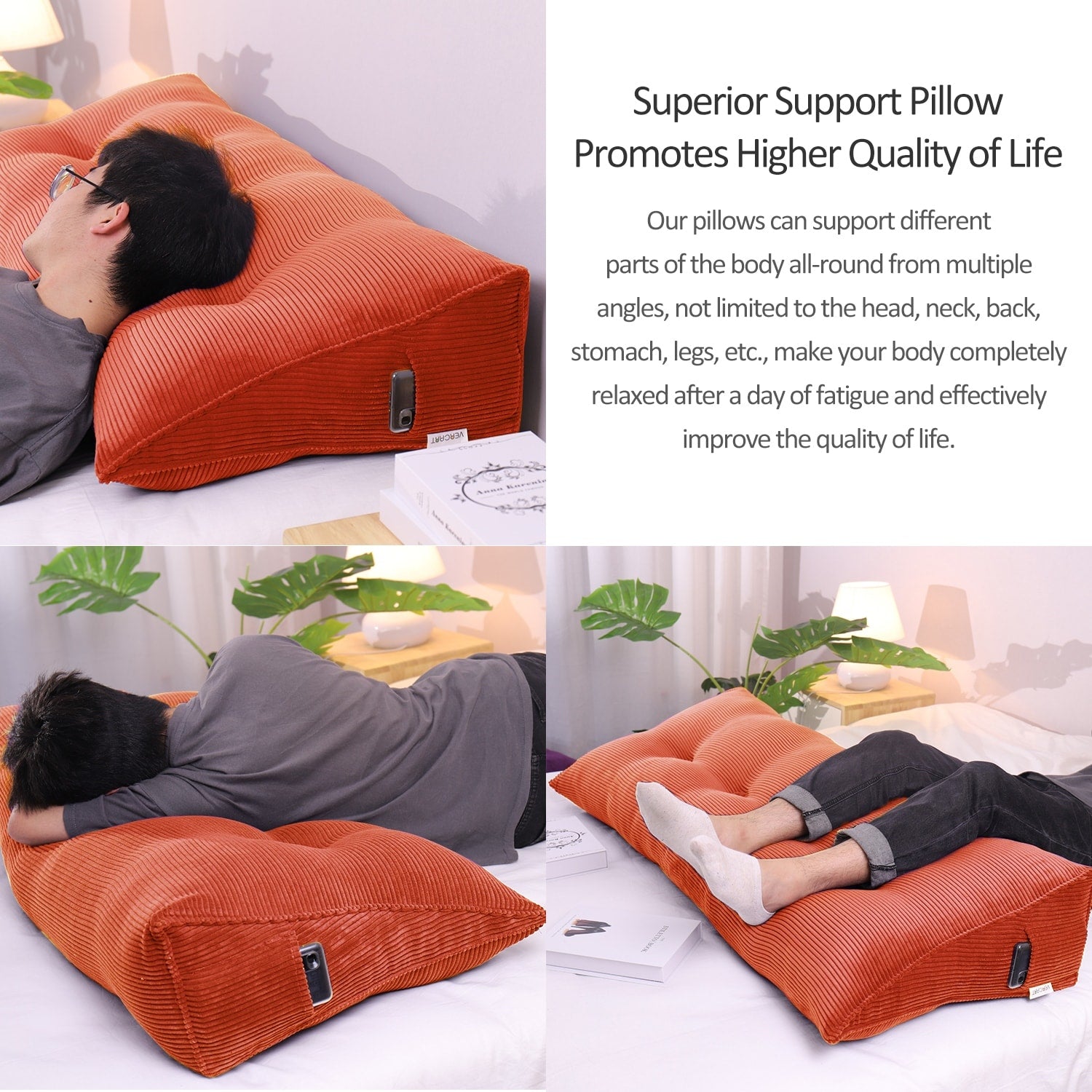 WOWMAX Large Reading Wedge Headboard Pillow for Bed Rest Back Support