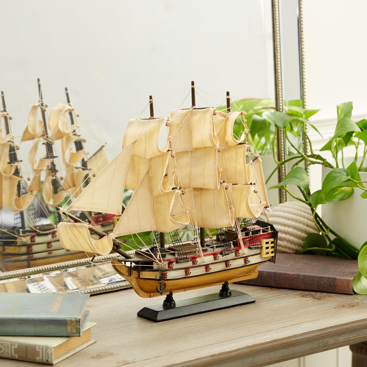 Wood Sail Boat Decorative Sculpture with Lifelike Rigging - Beige - Roche River Decor