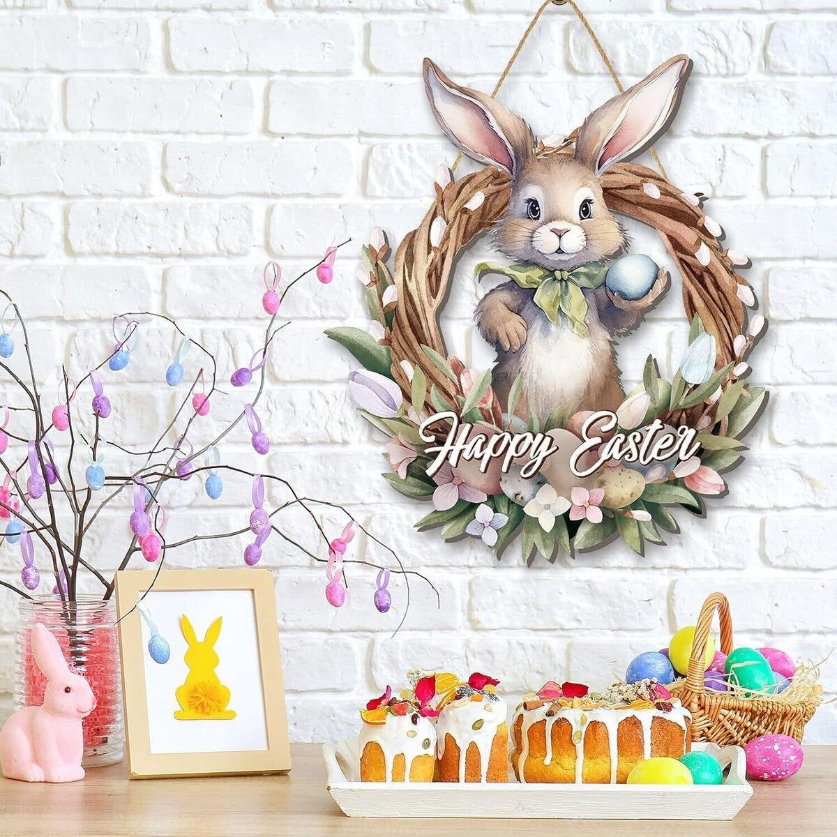 Easter Wreaths Wooden Bunny Sign