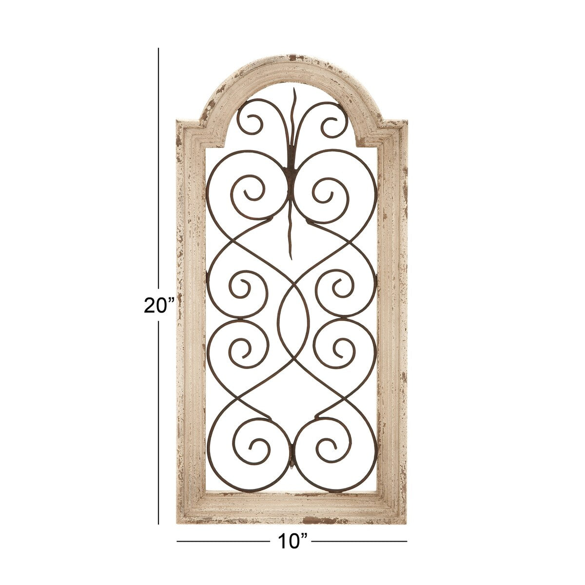 Wood Scroll Arched Window Inspired Home Wall Decor with Metal Scrollwork Relief - White - Roche River Decor