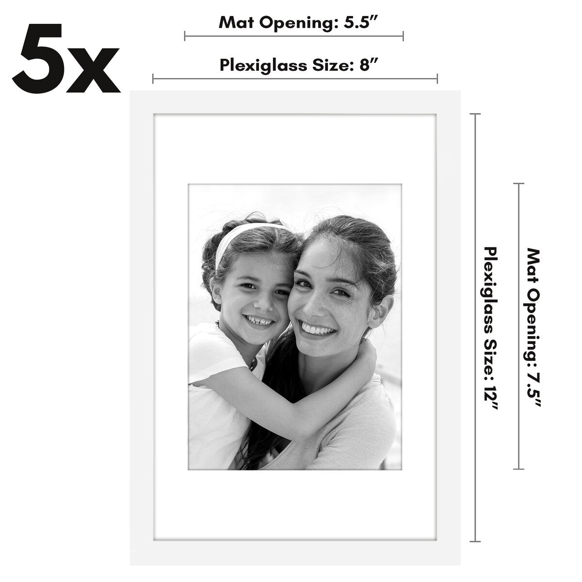 Americanflat 5 Pack of Picture Frames with Mat - Plexiglass Cover