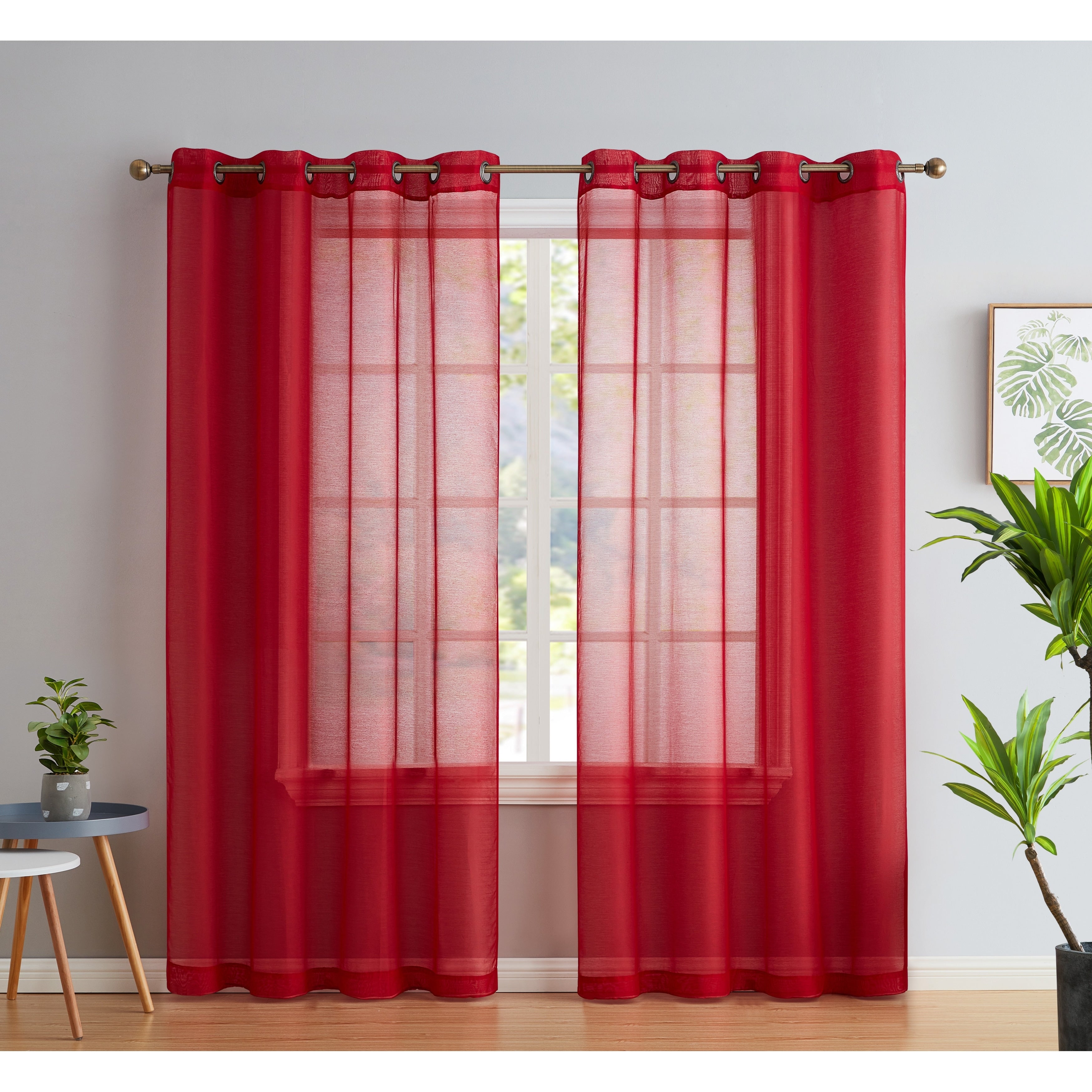 HLC.me 2 Piece Semi Sheer Voile Window Curtain Drapes Grommet Top Panels Bedroom, Living Room - Set of 2 panels