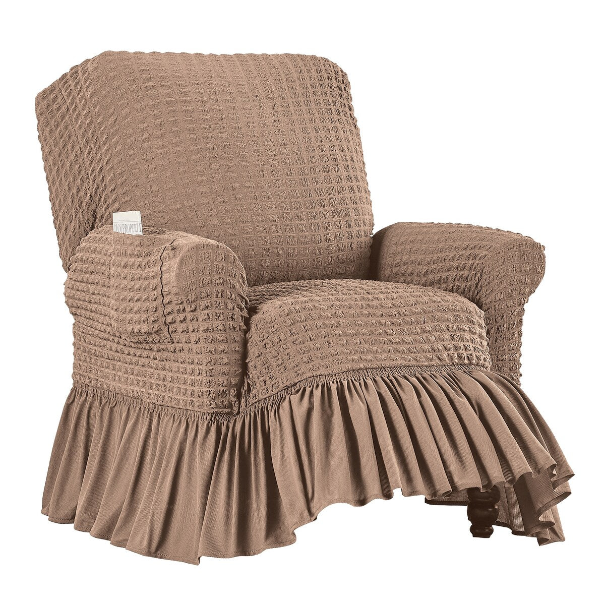 Textured Squares Ruffled Slipcover - Recliner