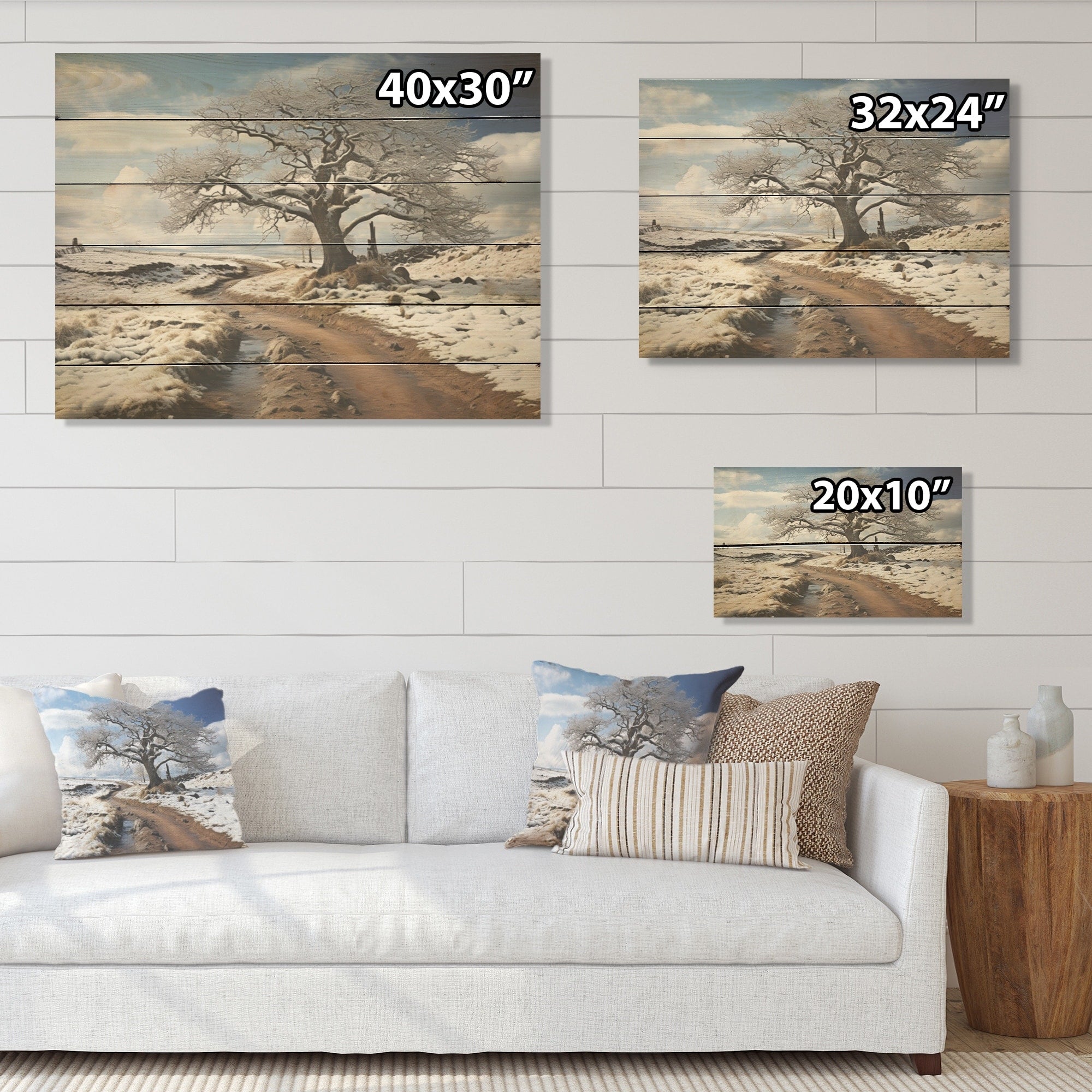 Designart Road In Meadow Horizon Meadow Wood Wall Decor - Traditional Grey Wood Panel On Natural Pine Wood