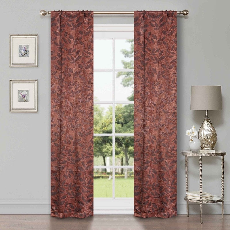 Superior Modern Bohemian Leaves Room Darkening Blackout Curtains, Rod Pocket or Grommets, Set of 2