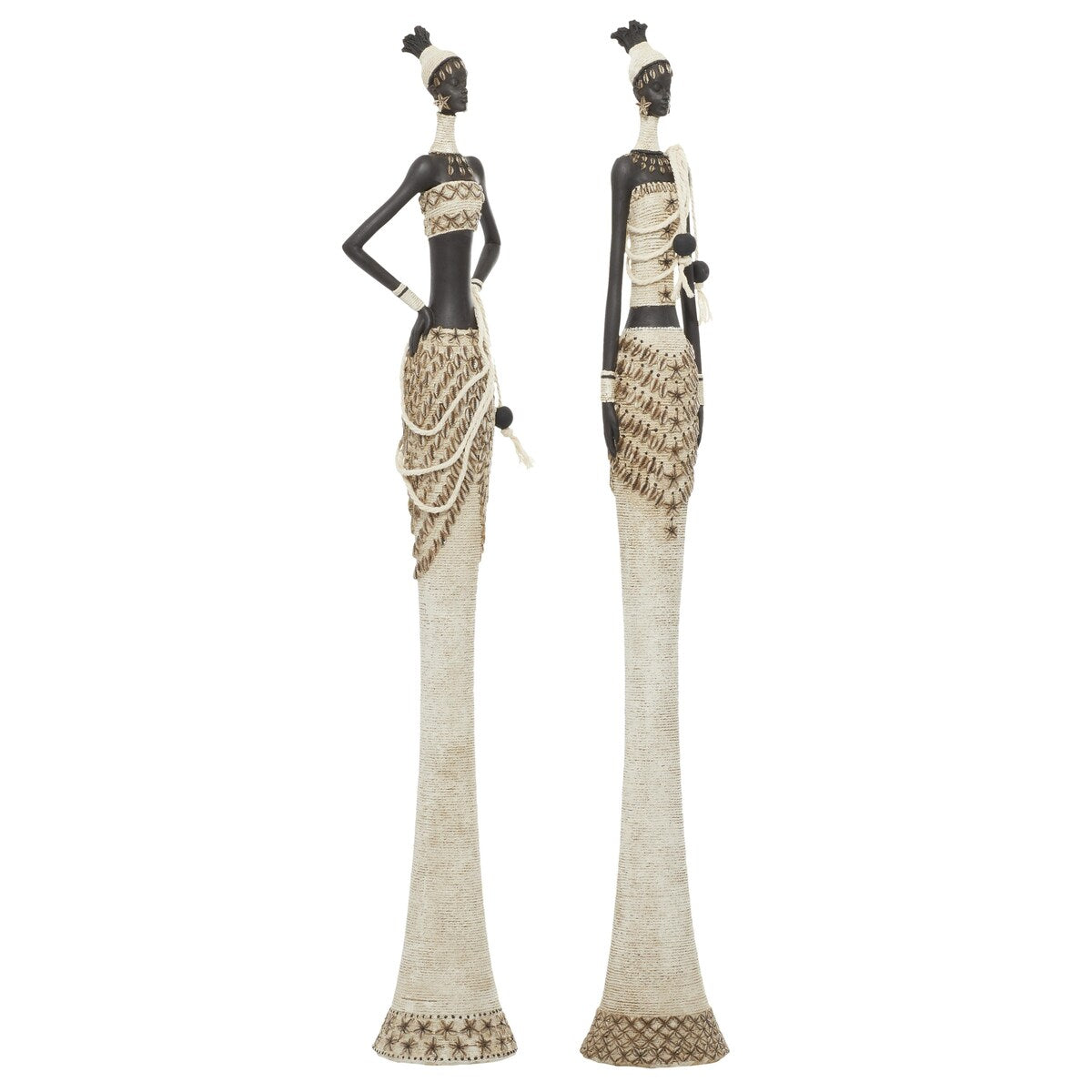 Polystone Woman Handmade Standing African Decorative Sculpture with Intricate Details - Set of 2 White - Roche River Decor