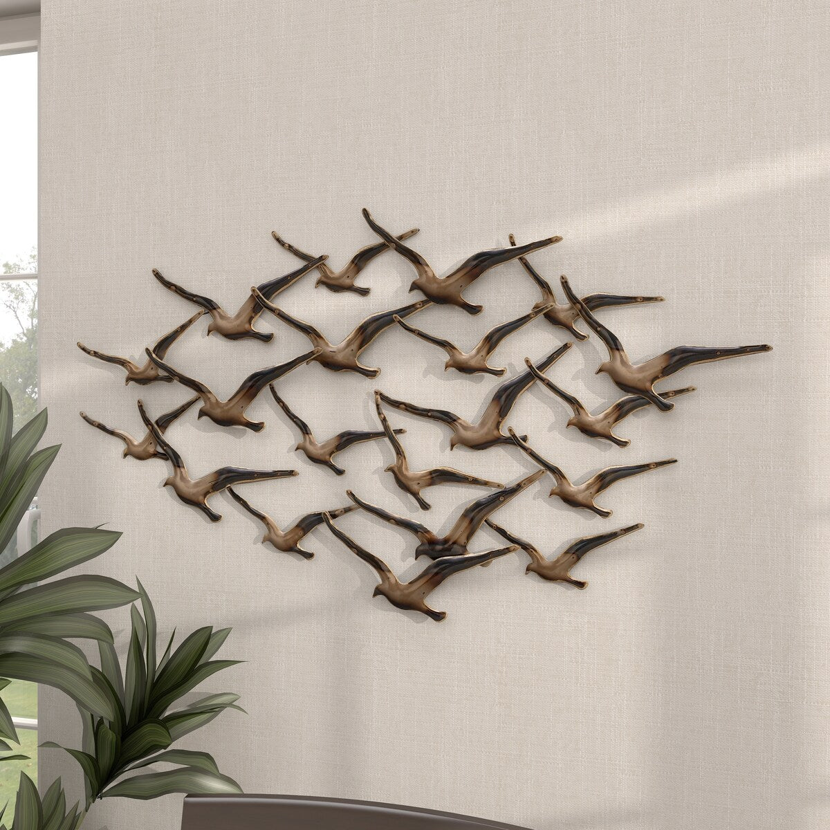 Metal Bird Flying Flock Of Home Wall Decor - Gold - Roche River Decor