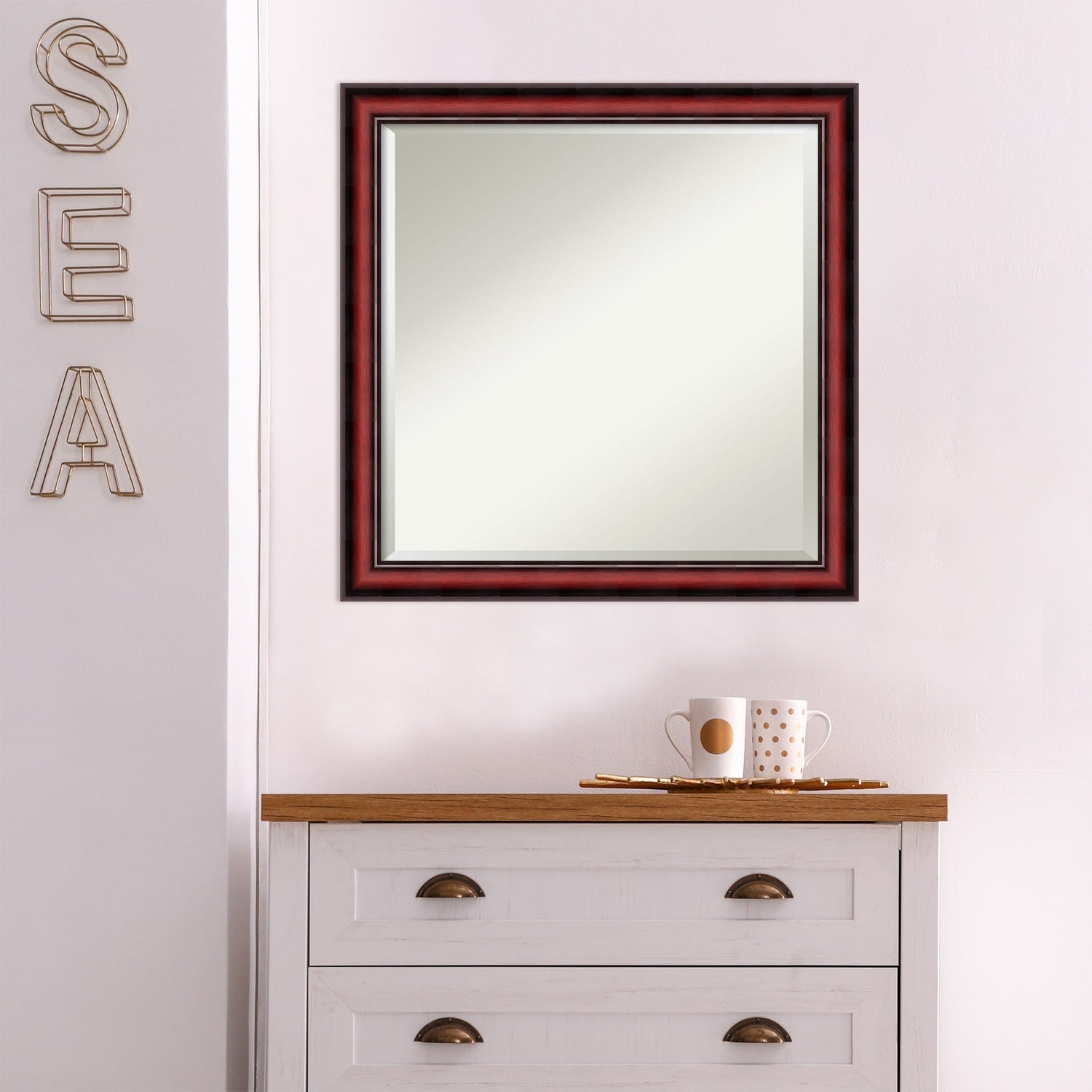 Beveled Wood Wall Mirror - Rubino Cherry Scoop Frame