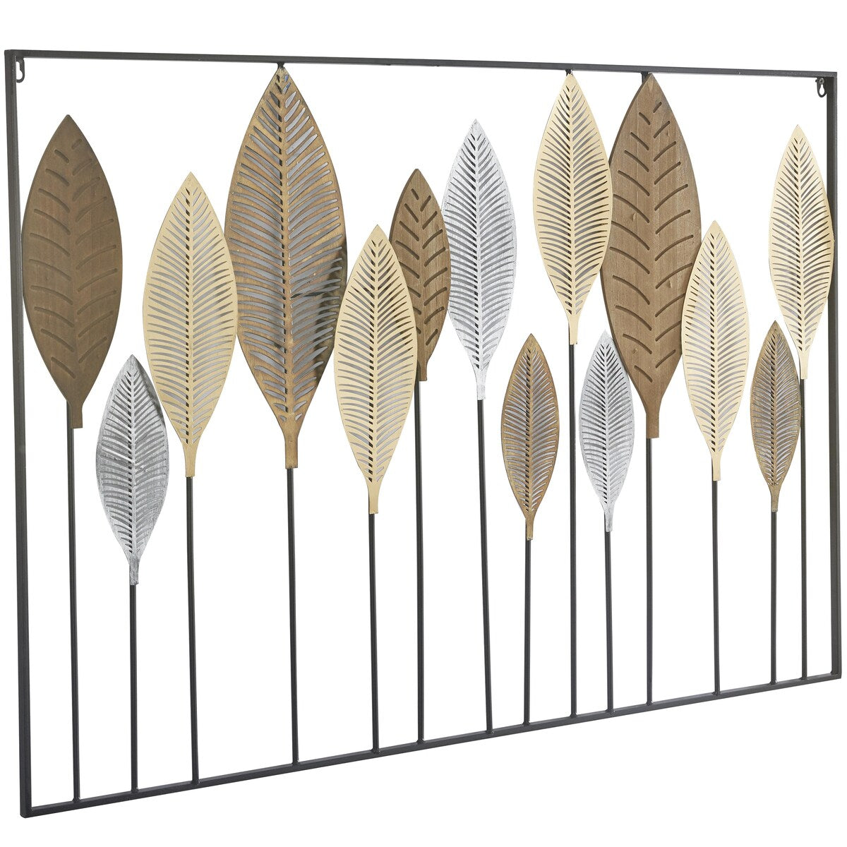 Metal Leaf Tall Cut-Out Home Wall Decor with Intricate Laser Cut Designs - Multi Colored - Roche River Decor