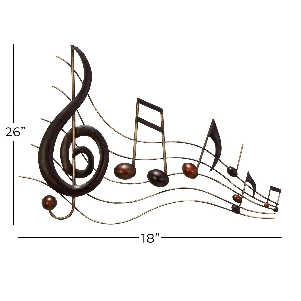 Metal Musical Notes Home Wall Decor with Gold Details - Brown - Roche River Decor