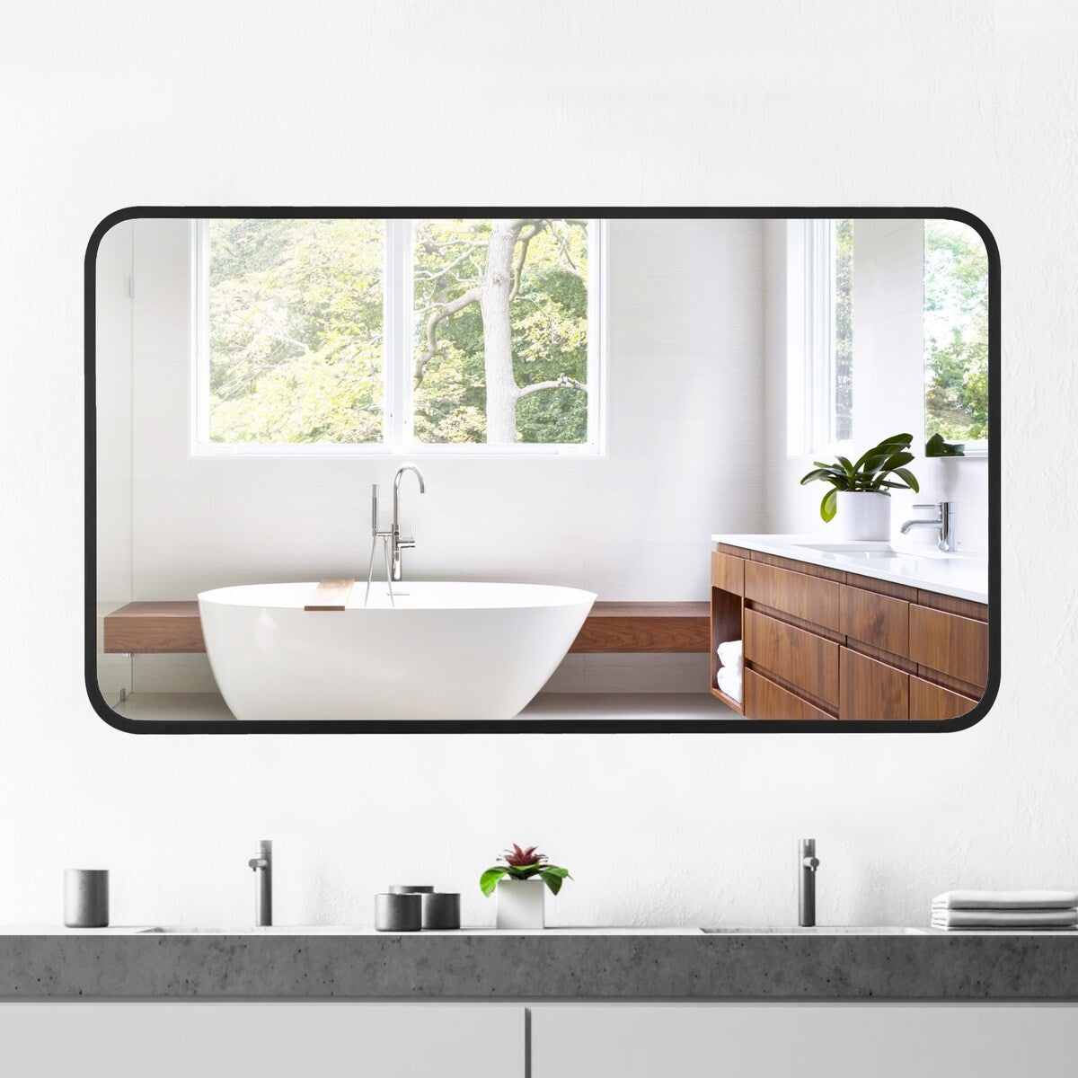 Rounded Rectangular Metal Framed Bathroom Vanity Mirror