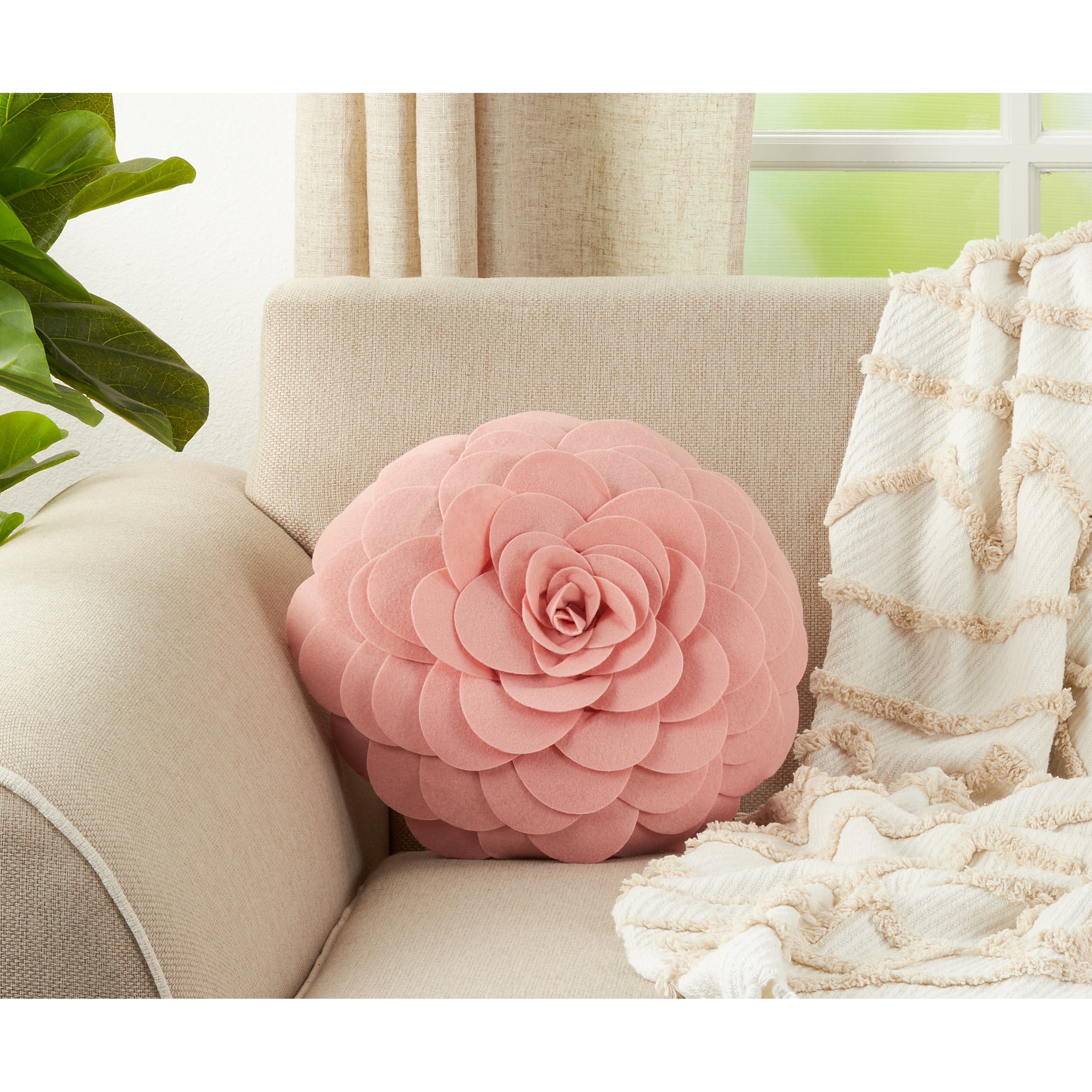 Elegant Textured Colorful Decorative Flower Throw Pillow