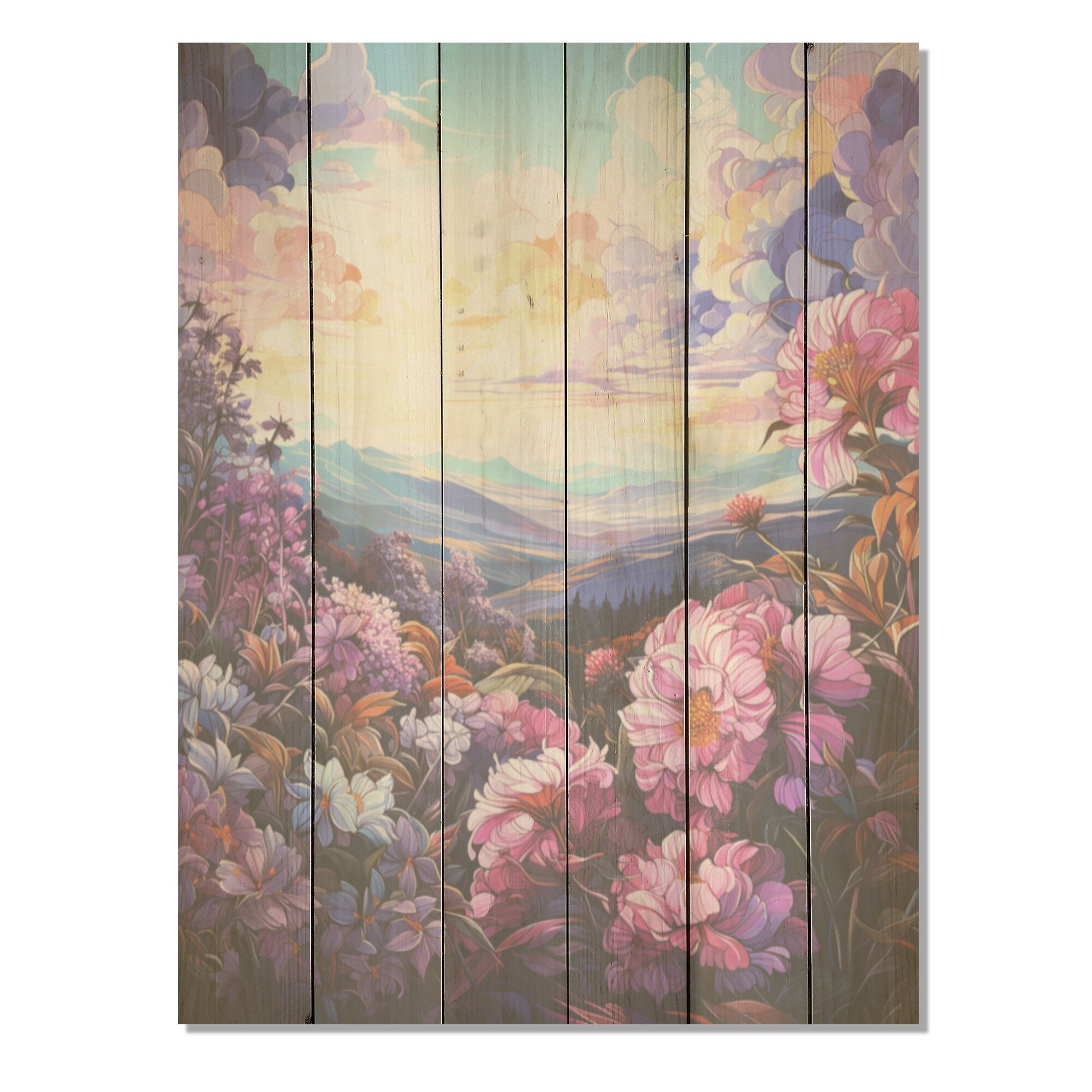 Designart Tuscany Italy Country Charm I Flowers Wood Wall Decor - Traditional Purple Wood Panel On Natural Pine Wood