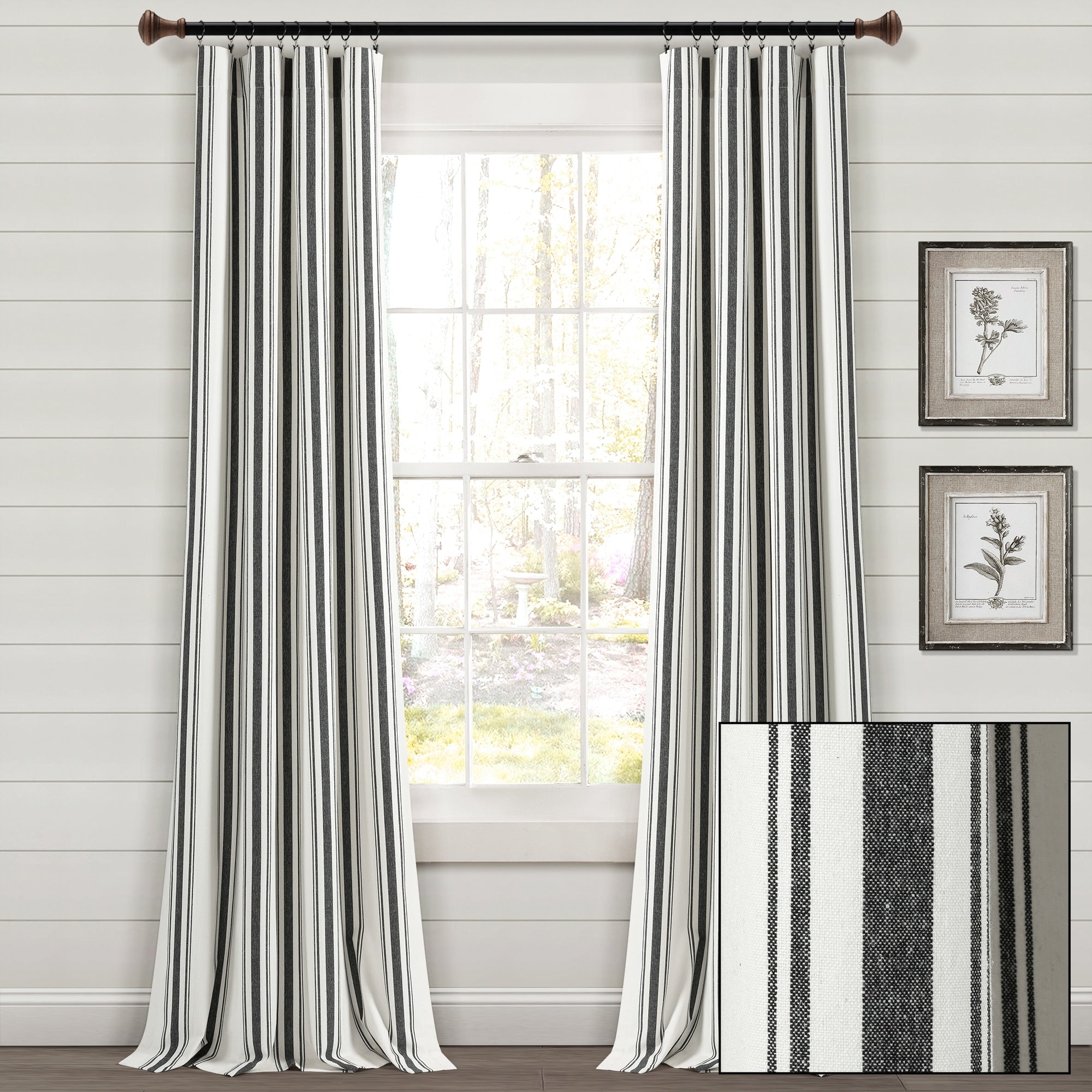 Lush Decor Farmhouse Stripe Yarn Dyed Cotton Window Curtain Panel Pair