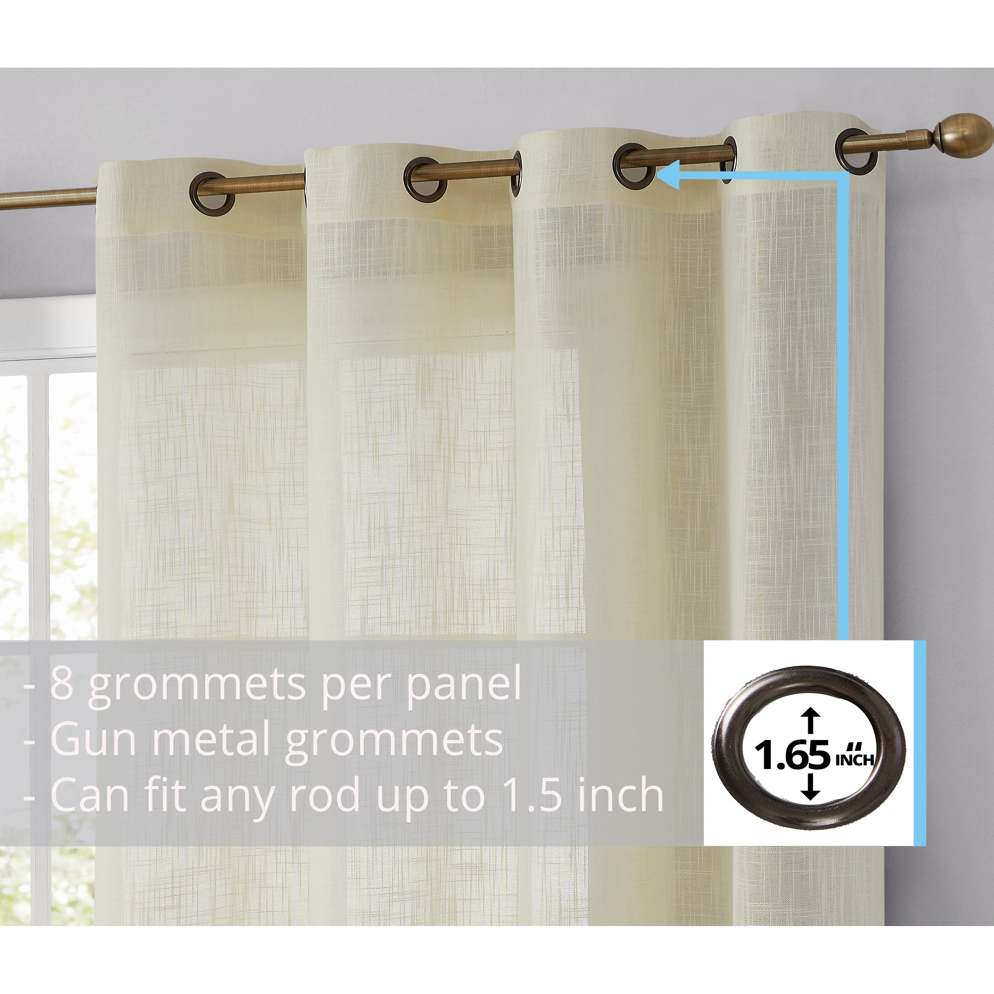 HLC.me Abbey Faux Linen Textured Semi Sheer Privacy Light Filtering Transparent Window Grommet Curtain Panels, Pair