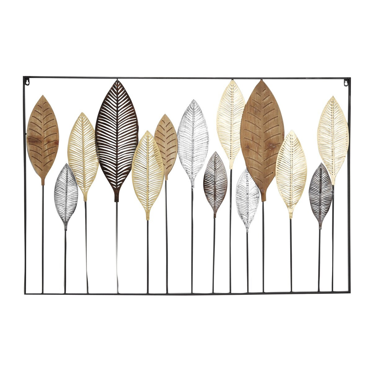 Metal Leaf Tall Cut-Out Home Wall Decor with Intricate Laser Cut Designs - Multi Colored - Roche River Decor