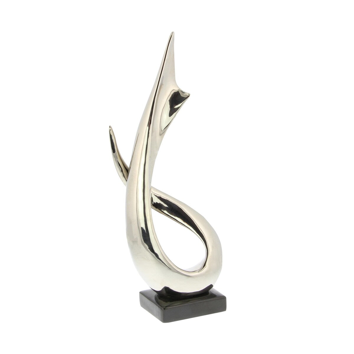 Porcelain Ceramic Abstract Decorative Sculpture with Black Base - Silver - Roche River Decor