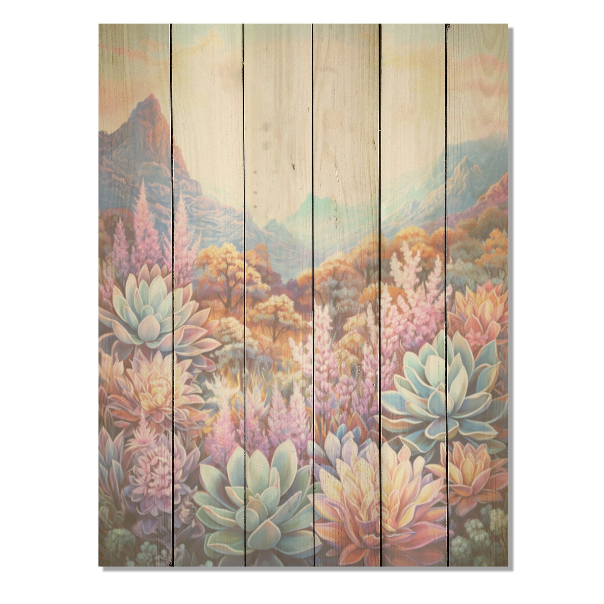 Designart Colorful Succulent Desert Charm I Succulent Wood Wall Decor - Traditional Wood Panel On Natural Pine Wood