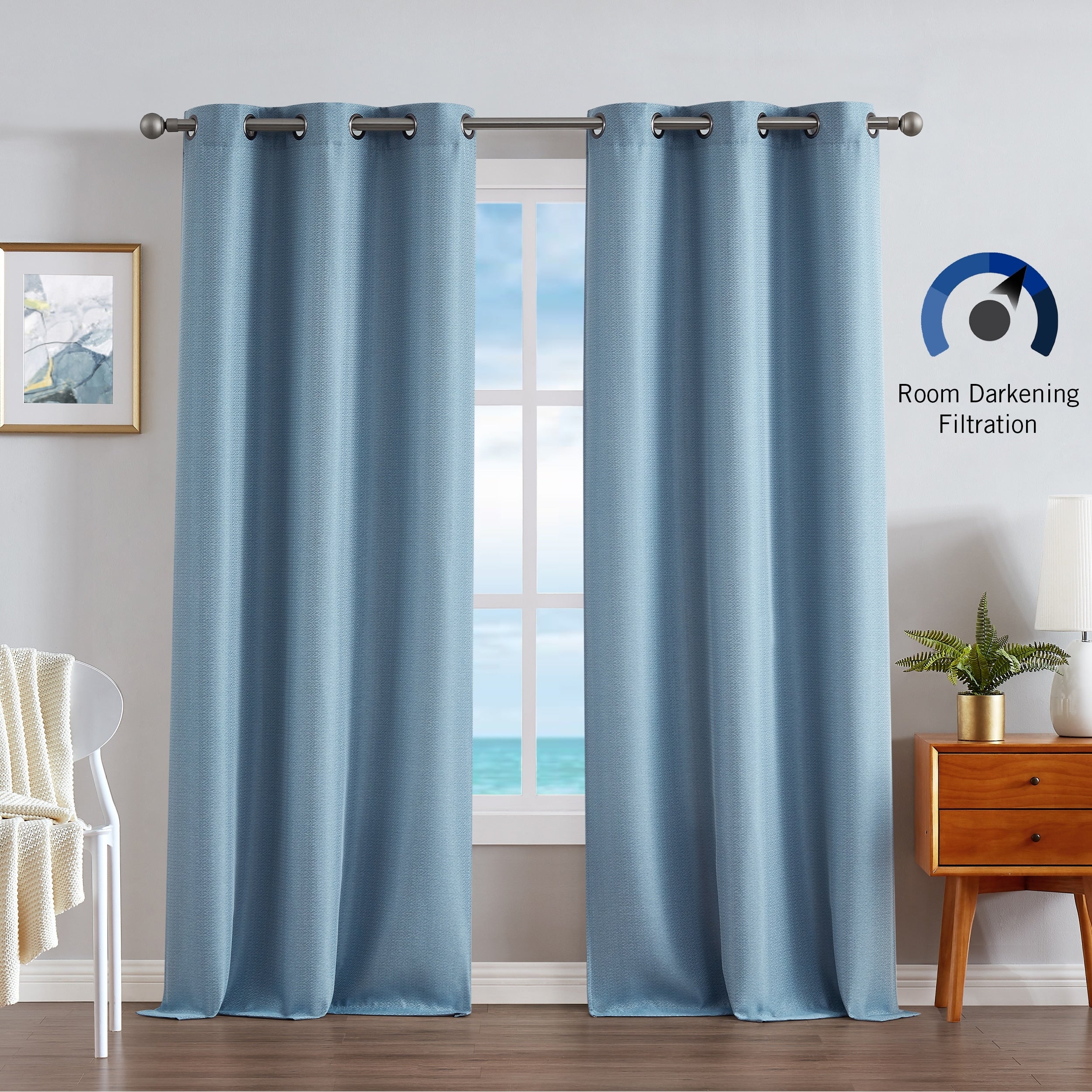 Nautica Milton Thermal Woven Room Darkening Grommet Window Curtain Panel Pair