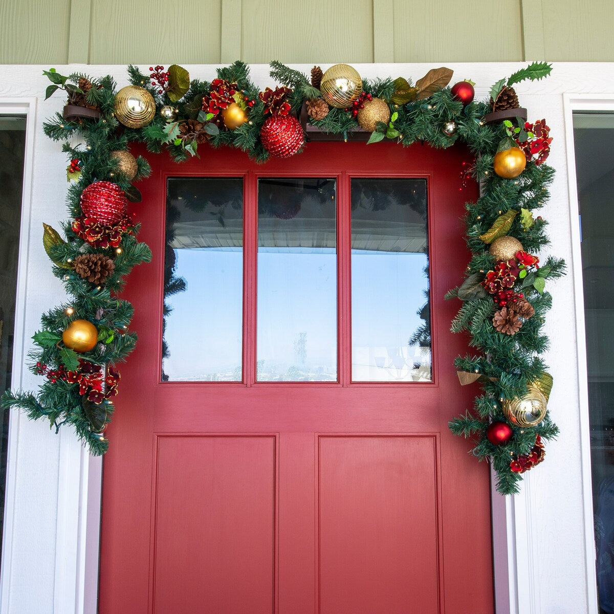 9 ft. Artificial Christmas Garland with Lights - Scarlet Hydrangea - Red