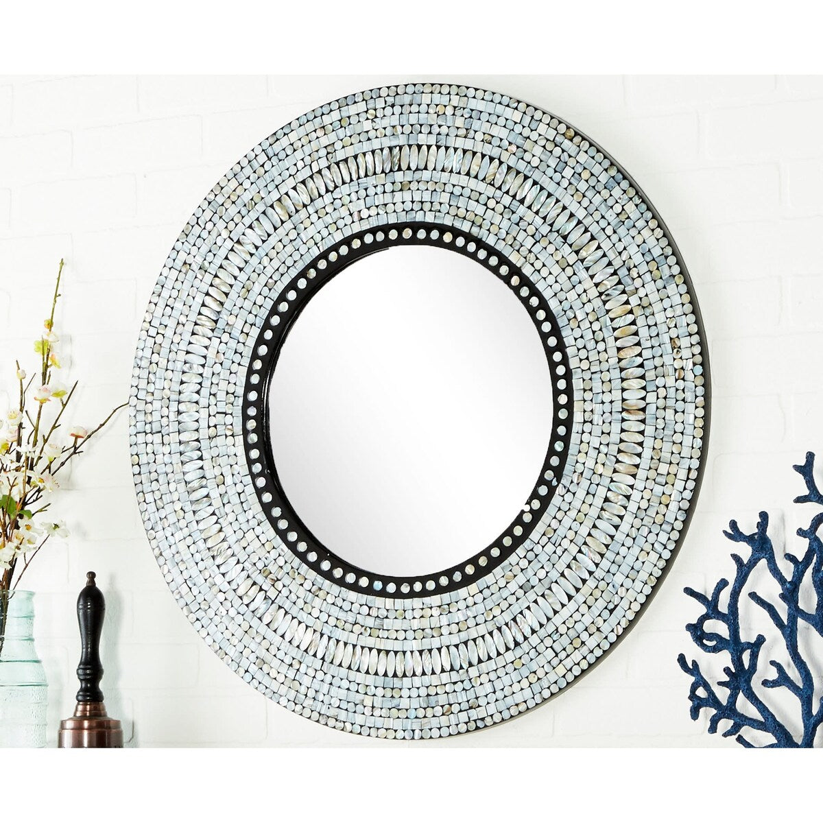 Mother of Pearl Shell Handmade Mosaic Room Wall Mirror - Roche River Decor