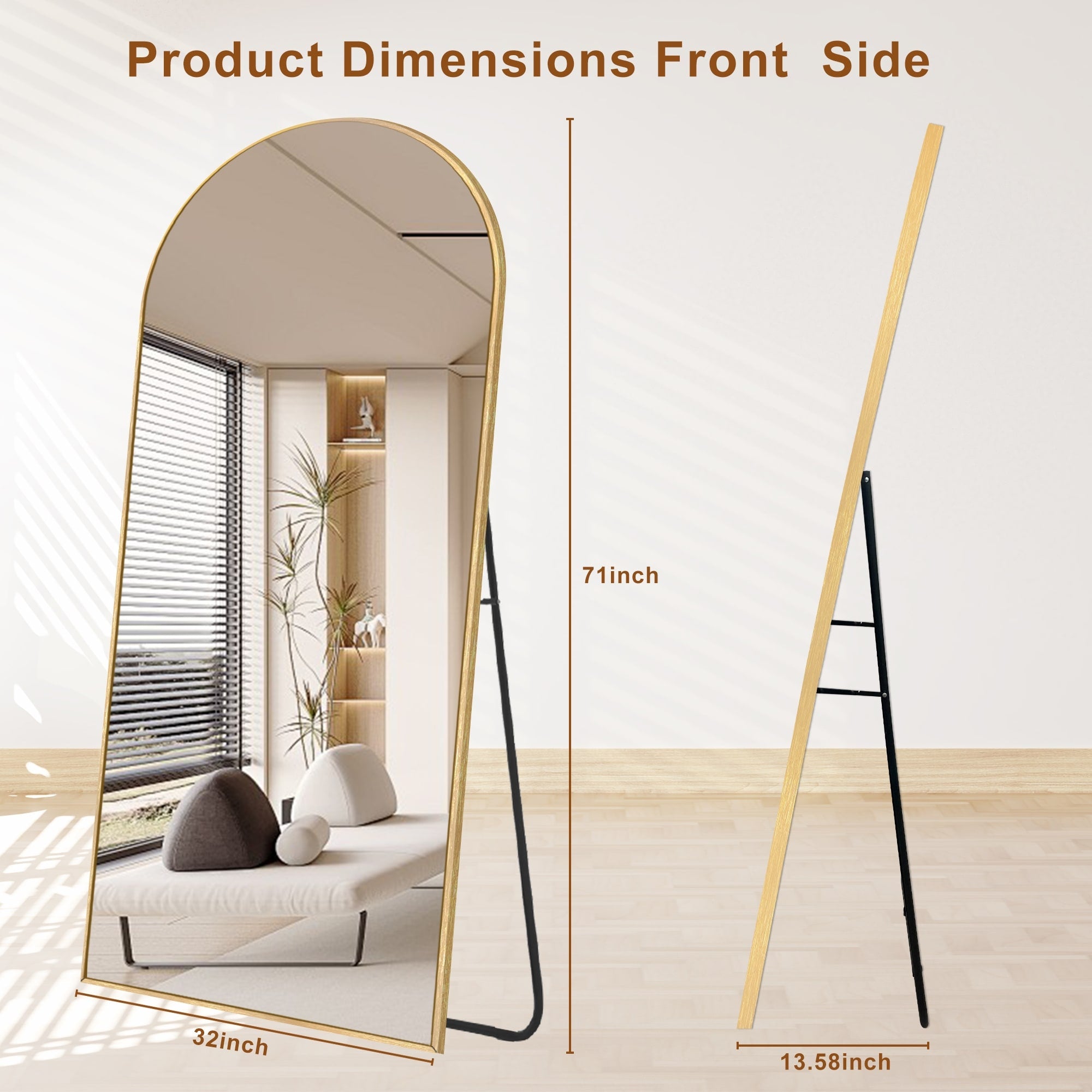 Modern Arched Full Length Aluminum Alloy Floor Mirror Standing Mirror