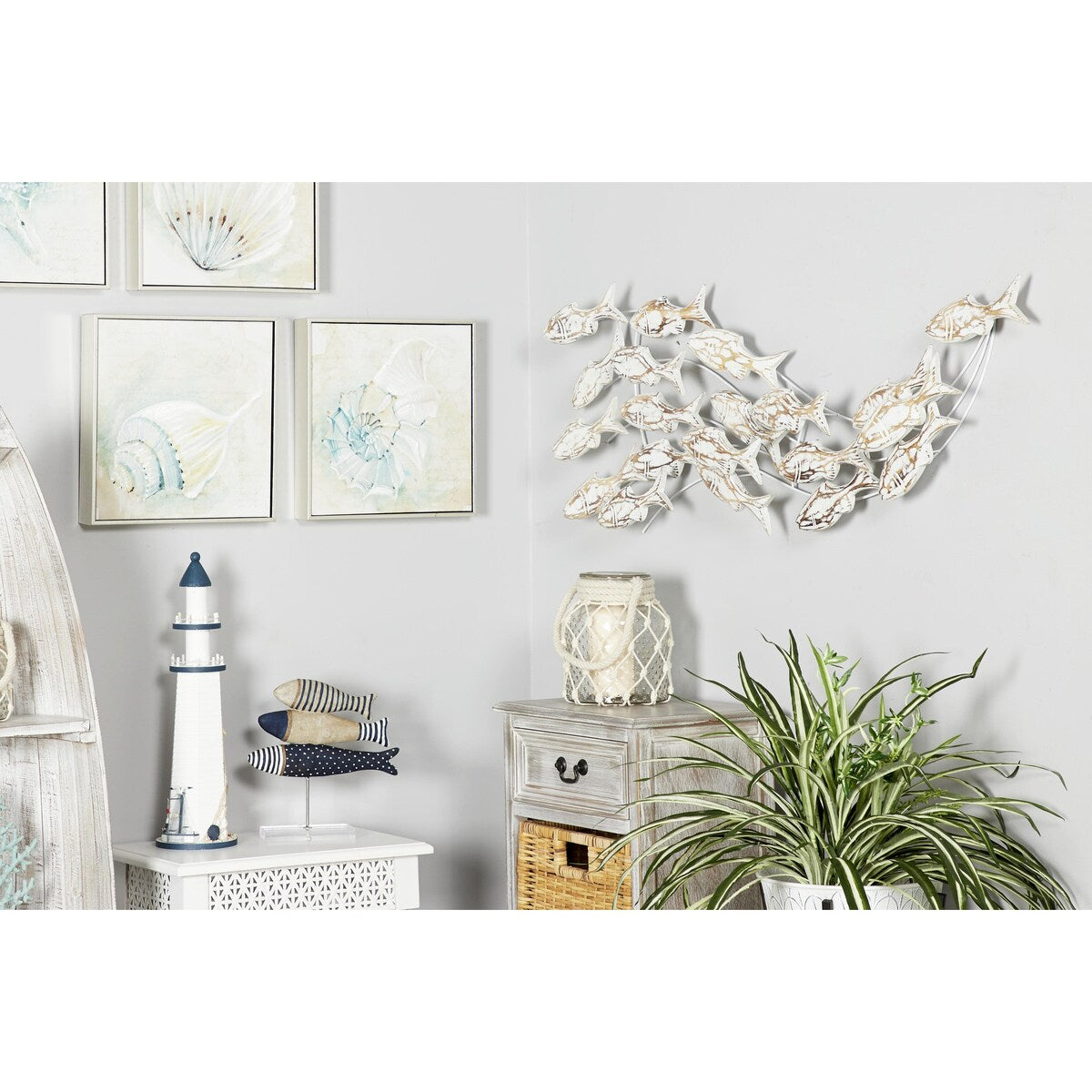 Wood Fish Handmade Swimming Home Wall Decor with Brown Distressing - White - Roche River Decor