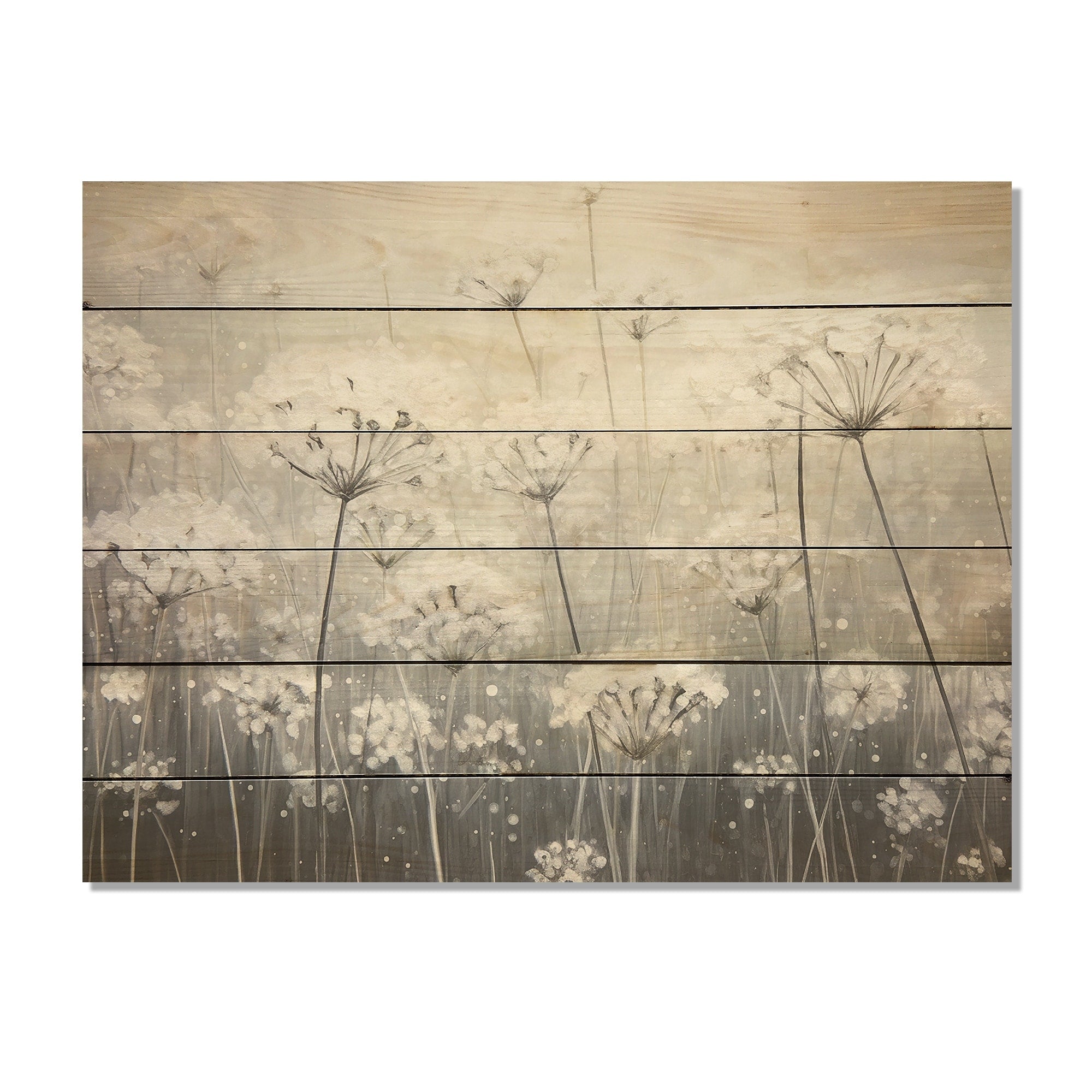 Designart Misty Opalescent Floral Field I Flower Wood Wall Decor - Traditional Grey Wood Panel On Natural Pine Wood