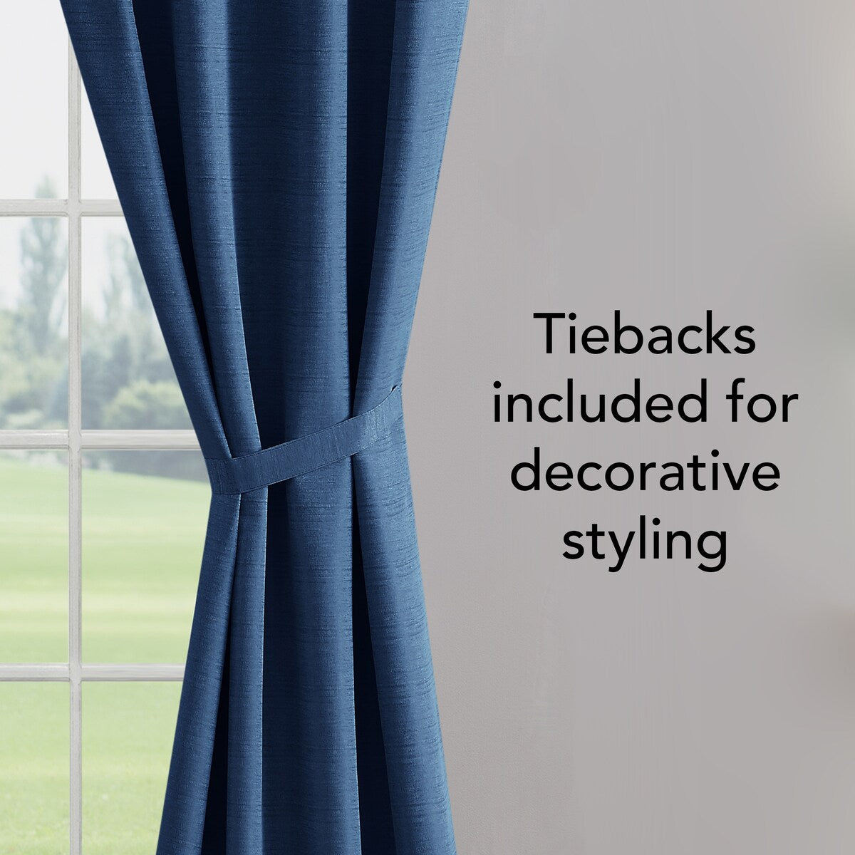 Creative Home Ideas Tobie Blackout Window Curtain, Room Darkening, Thermal Insulated, Back Tab. Set of 2 Panels with 2 Tiebacks