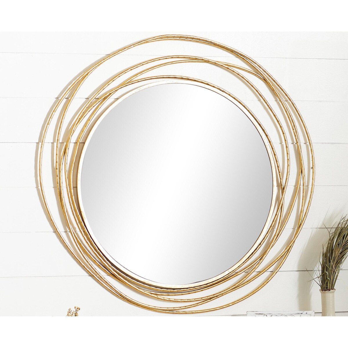 Metal Room Wall Mirror with Overlapping Ring Frame - Gold - Roche River Decor