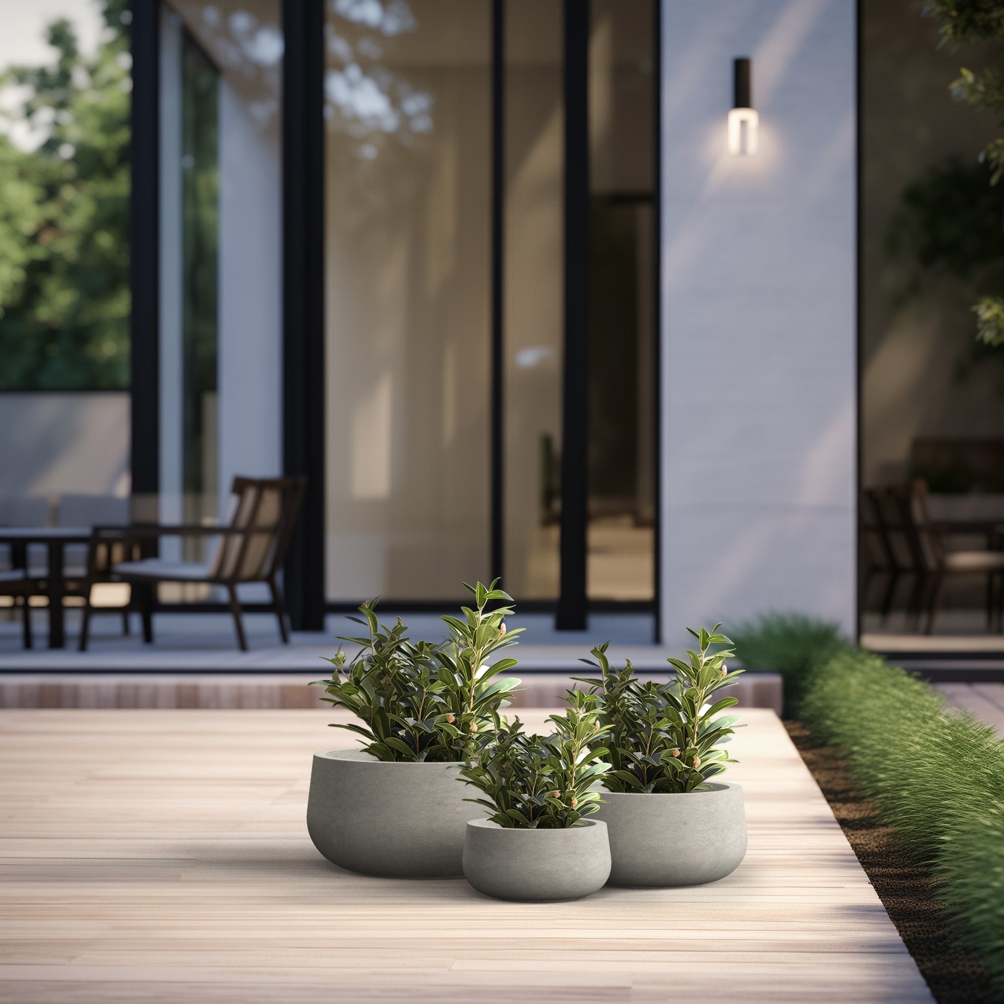 Tall Concrete Round Plant Pots / Large Indoor and Outdoor flower Planters