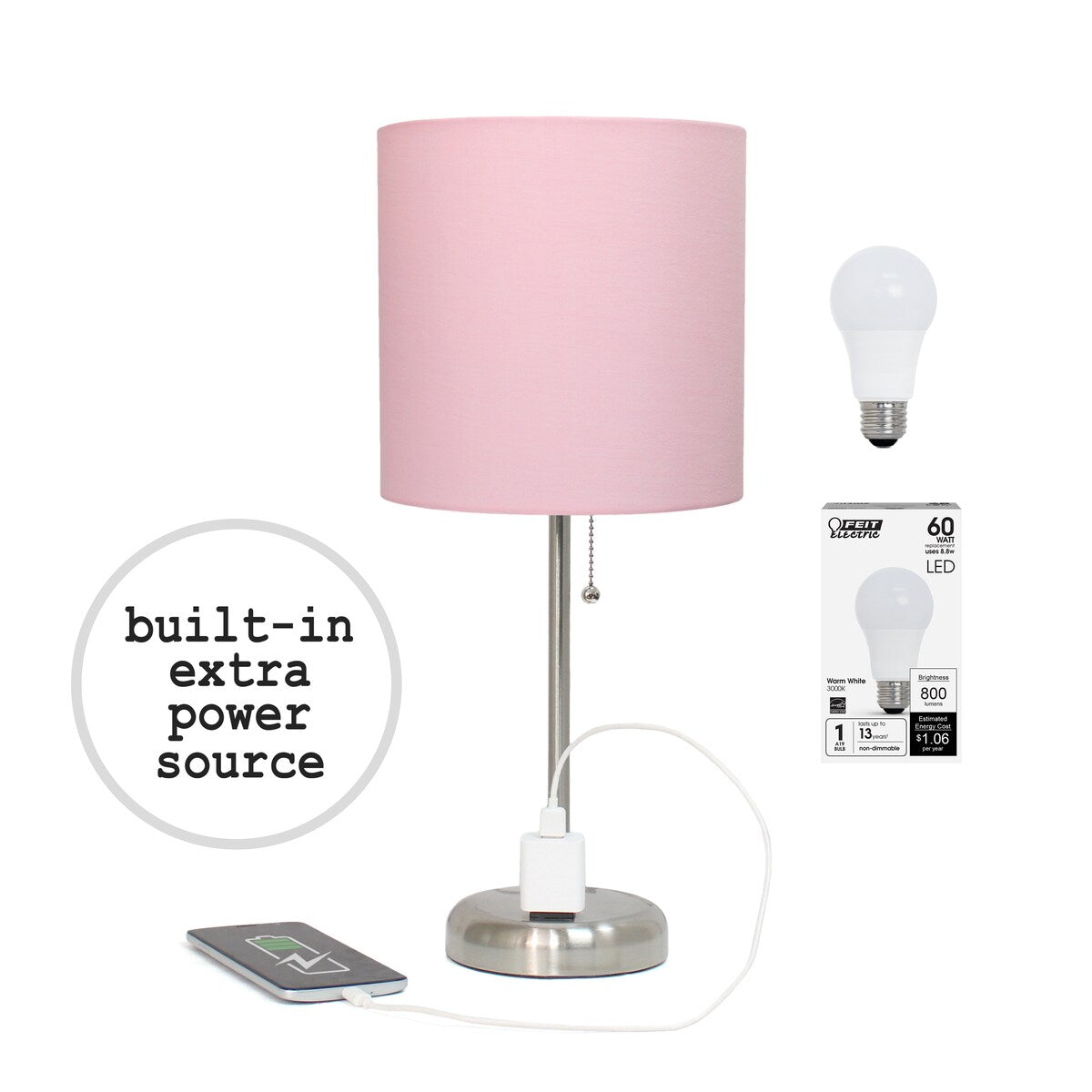 Simple Designs 9.5 Desk Lamp with Charging Outlet and LED Bulb Included - 19.50