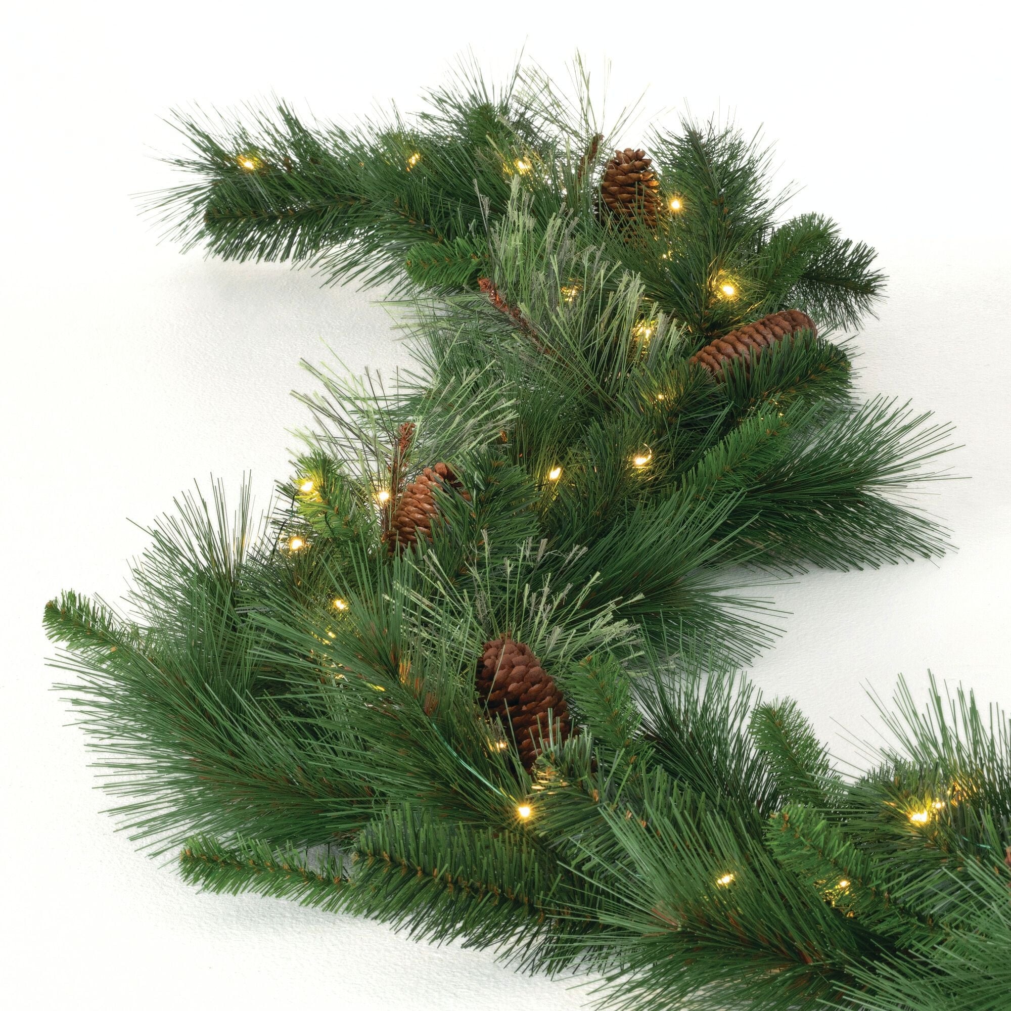 Sullivans Artificial 9' LED Mixed Pine Christmas Garland with Pinecones, Green, Indoor Christmas Decor