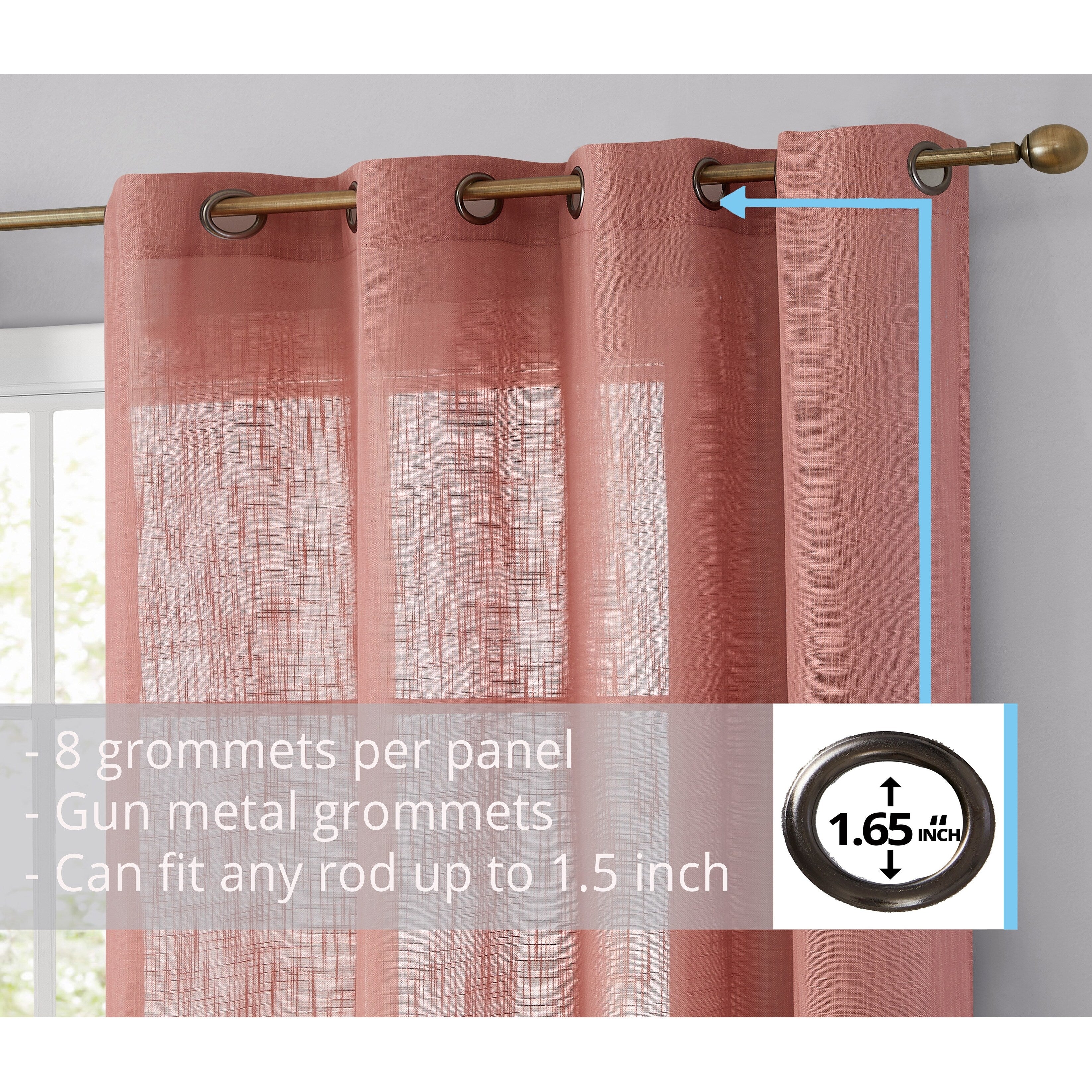 HLC.me Abbey Faux Linen Textured Semi Sheer Privacy Light Filtering Transparent Window Grommet Curtain Panels, Pair