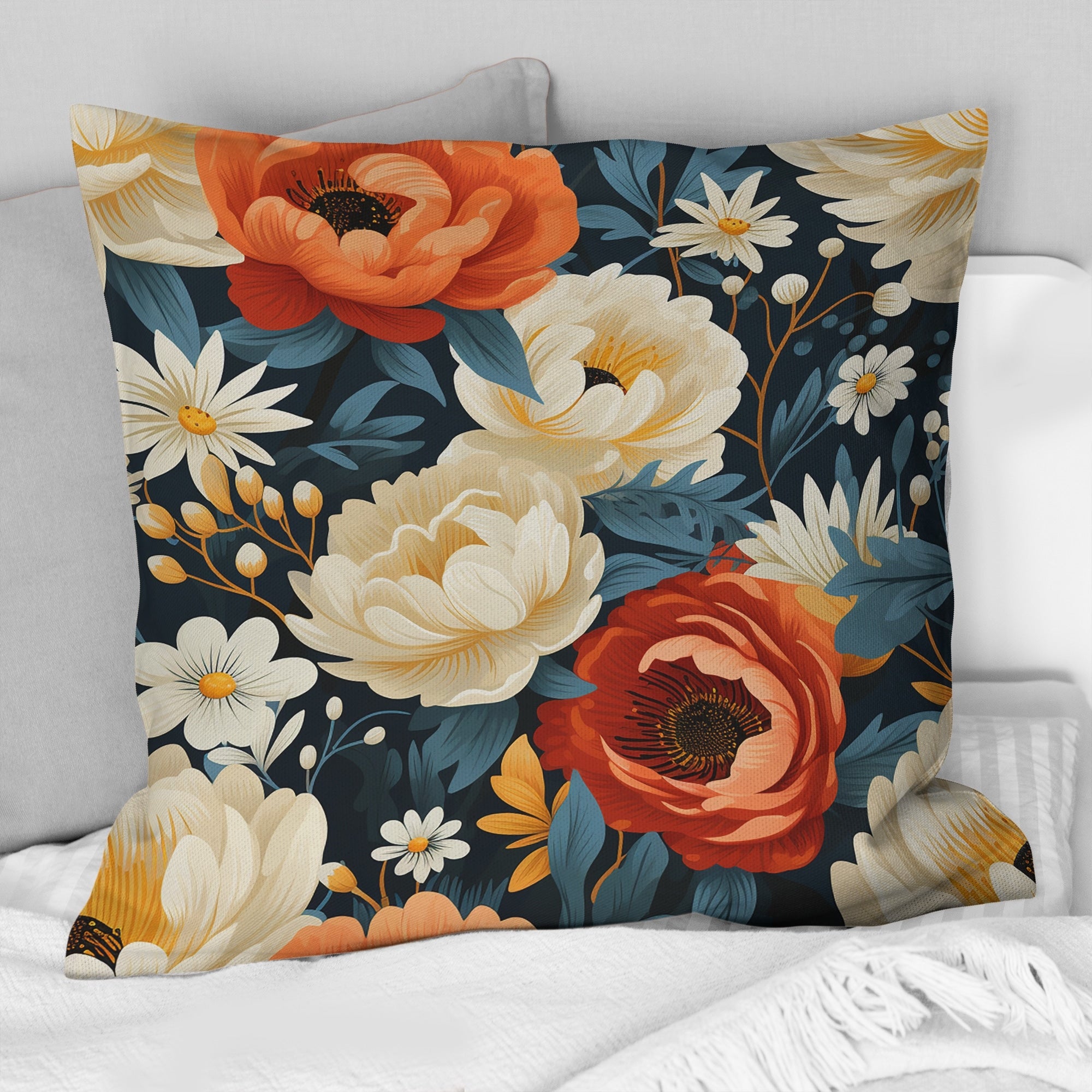 Designart Vintage Nostalgia Beige & Coral Blooming Garden I Floral Printed Throw Pillow