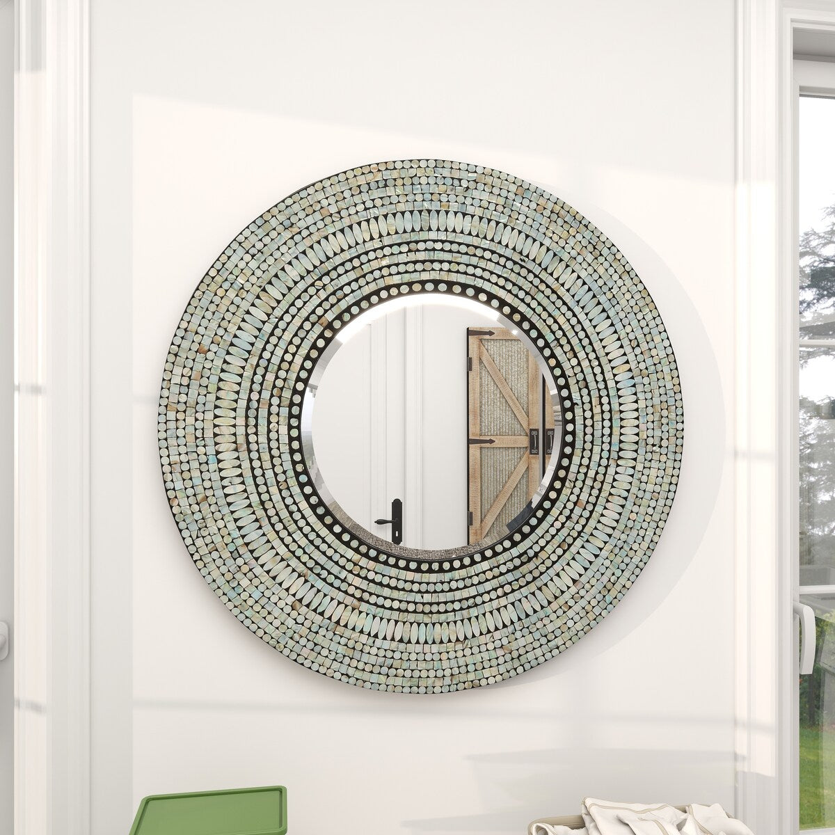 Mother of Pearl Shell Handmade Mosaic Room Wall Mirror - Roche River Decor