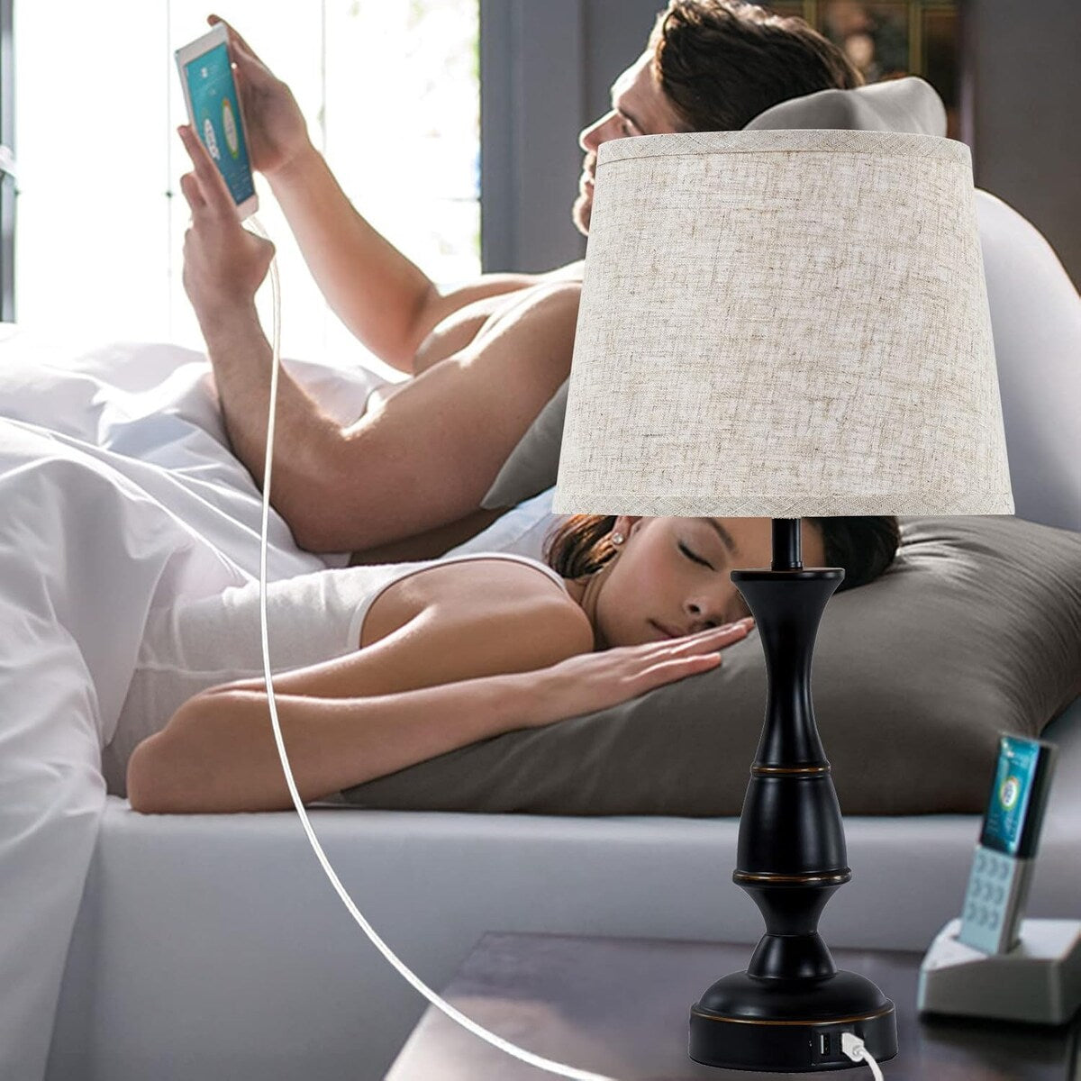 Table Lamps with 2 USB Charging Ports, 3 Ways Dimmable Touch Control Nightstand Bedside Lamps Bedroom Decor