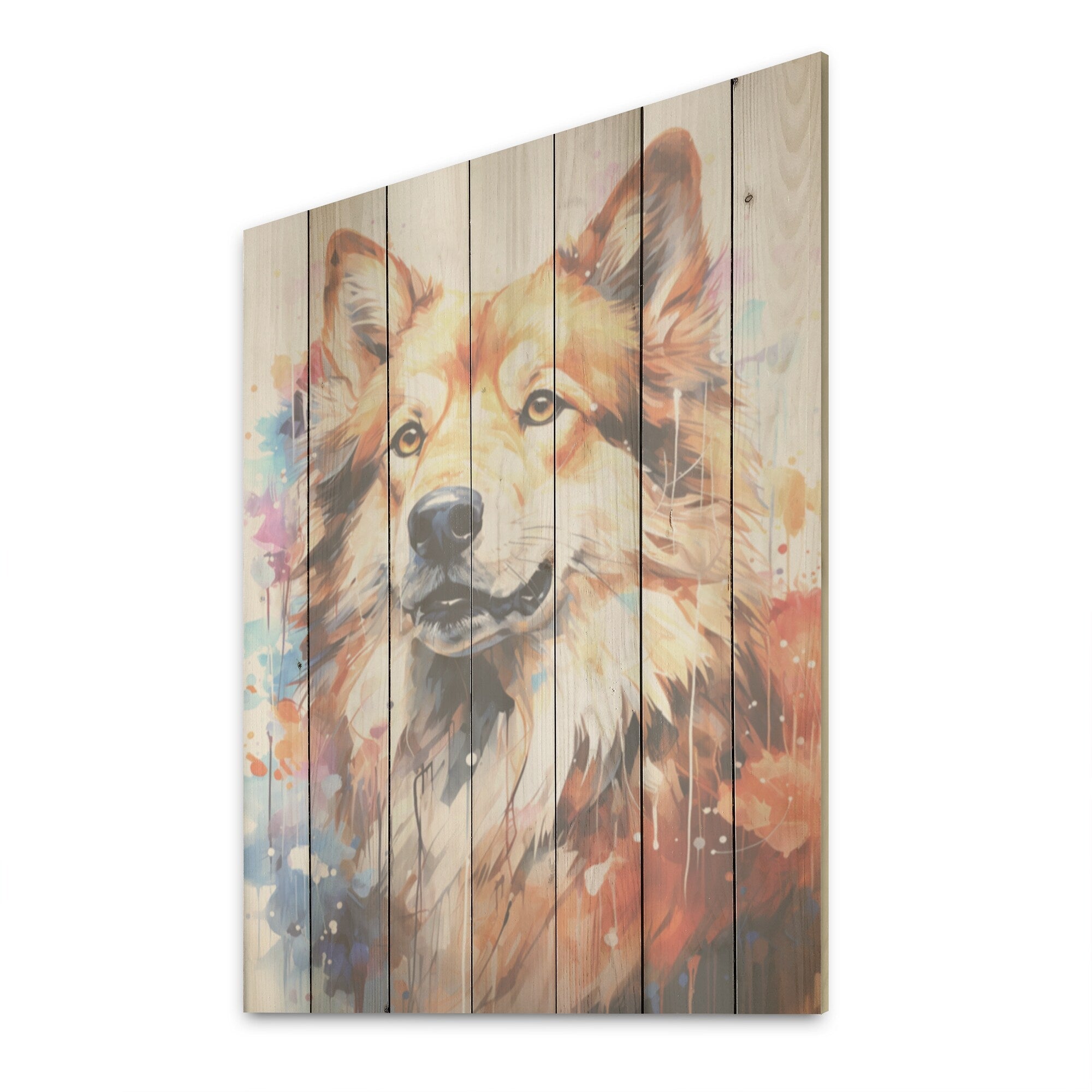 Designart Dog Akita Aura I Dog Wood Wall Decor - Modern Beige Wood Panel On Natural Pine Wood